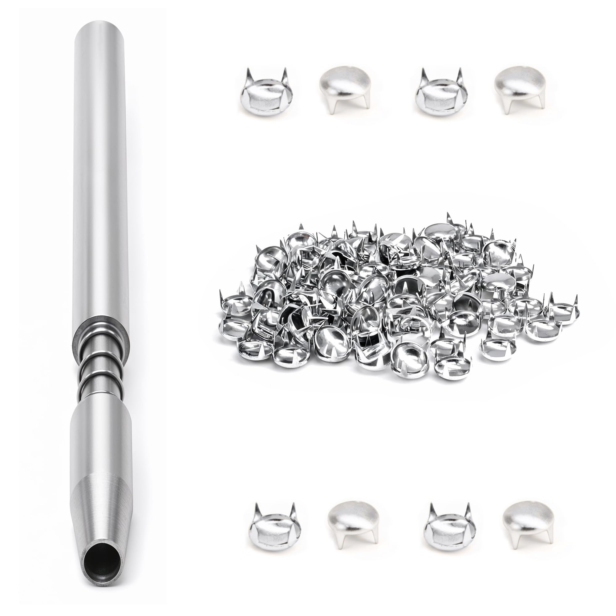 Trimming Shop Iron 100pcs Round Dome Rivet, Metal 4 Claw Spike Spot Stud Punk Rock Rivet Nailhead for DIY Leathercrafts, Clothing, Bag, Belt Decoration (9mm, Silver)