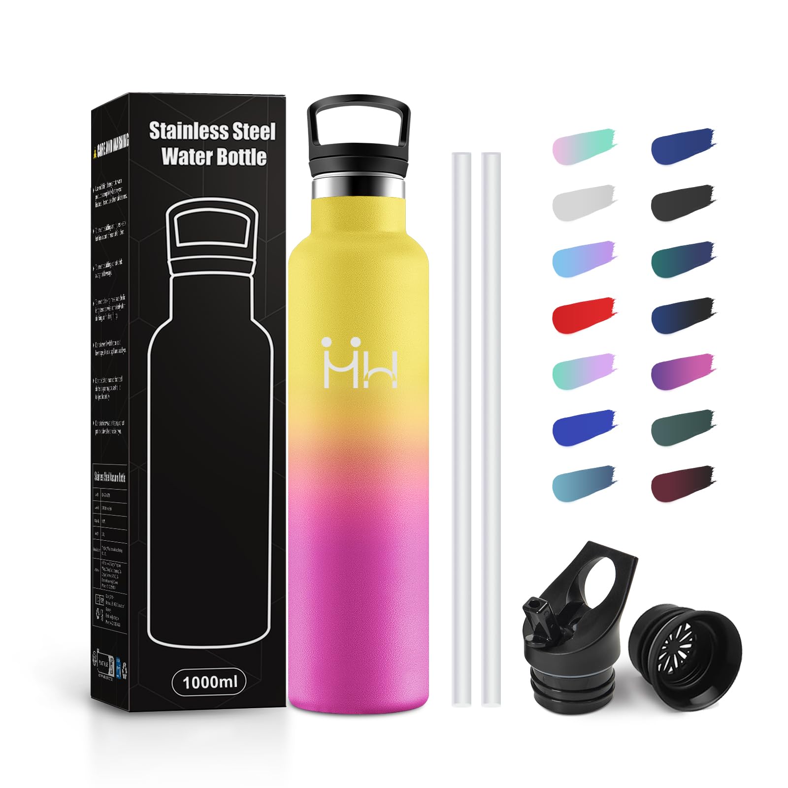 JAPORIA 1L Thermal Water Bottle with Straw, Leak Proof Thermal Bottle, BPA Free, Thermos for Adult, Camping, Cycling, Travel
