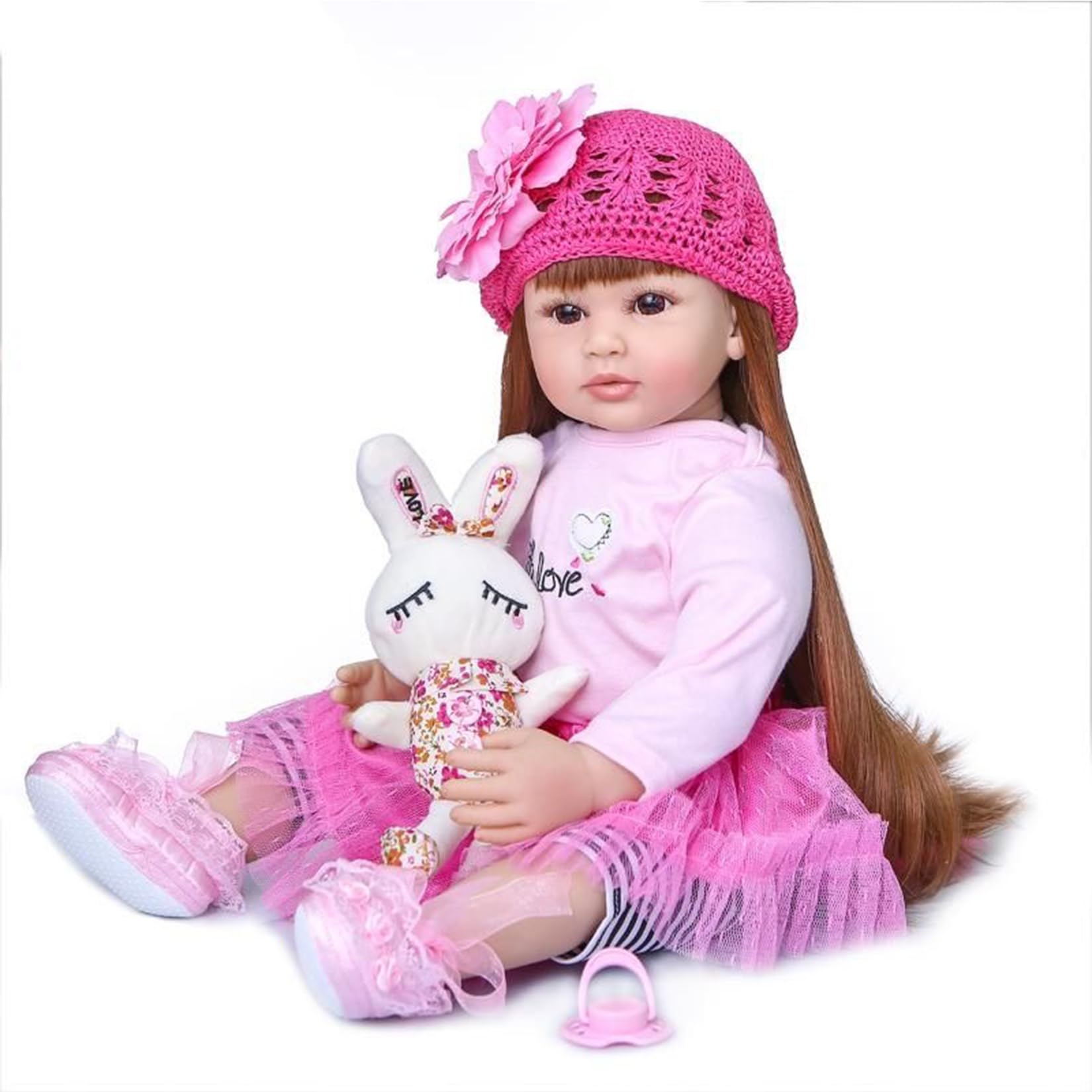 Reborn Baby Dolls Girls 24 Inch 60cm Soft Silicone Vinyl Real Life Long-haired doll in red dress Toddlers Dolls Newborn Toys Xmas Gifts - Image 2