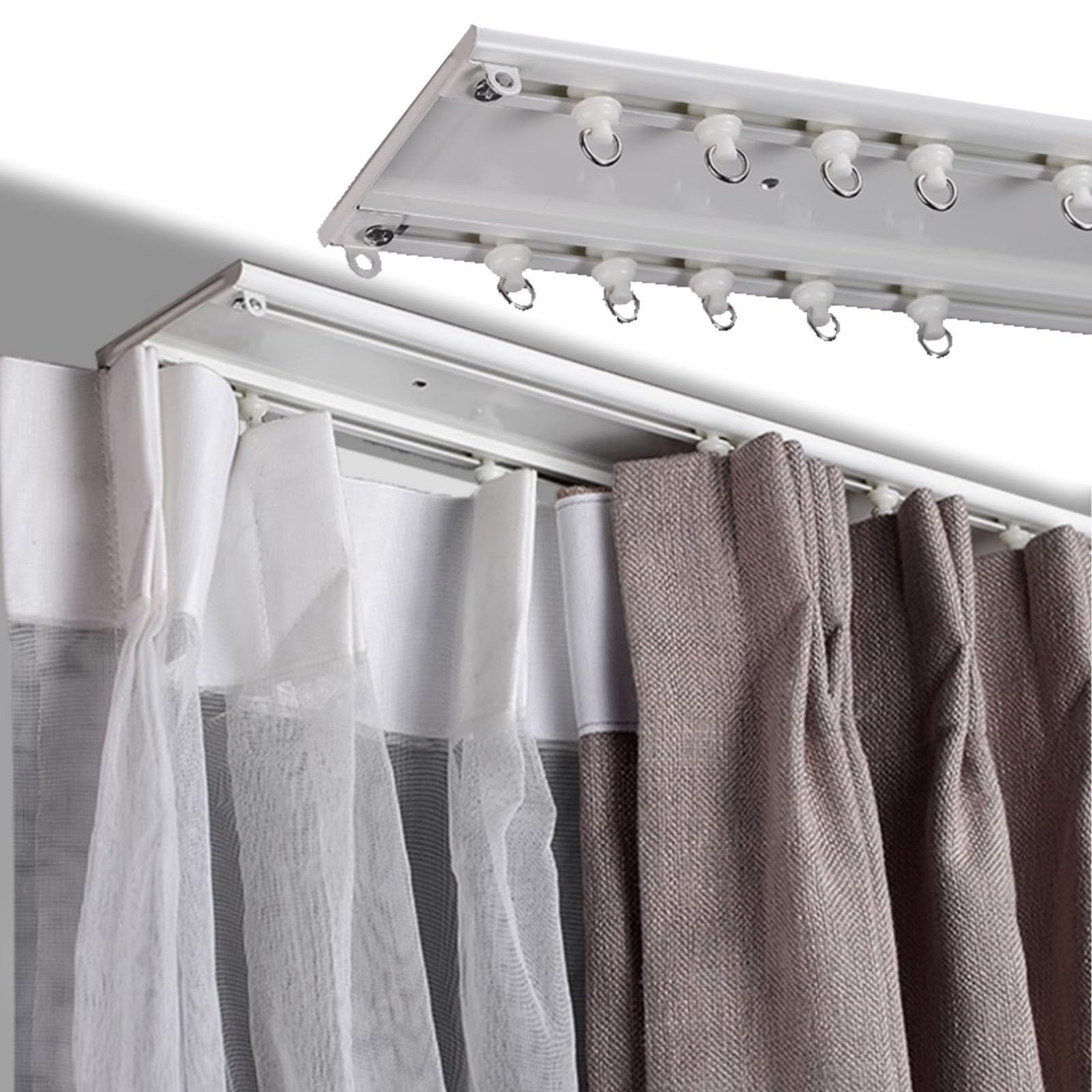 One-piece Sliding Track Curtain Rods, 3-26 Ft Room Dividers Ceiling Mount Double Curtain Tracks System/Drape Rail for Living Room/Home/Balcony Privacy Blackout(252in/21ft/6.4m)