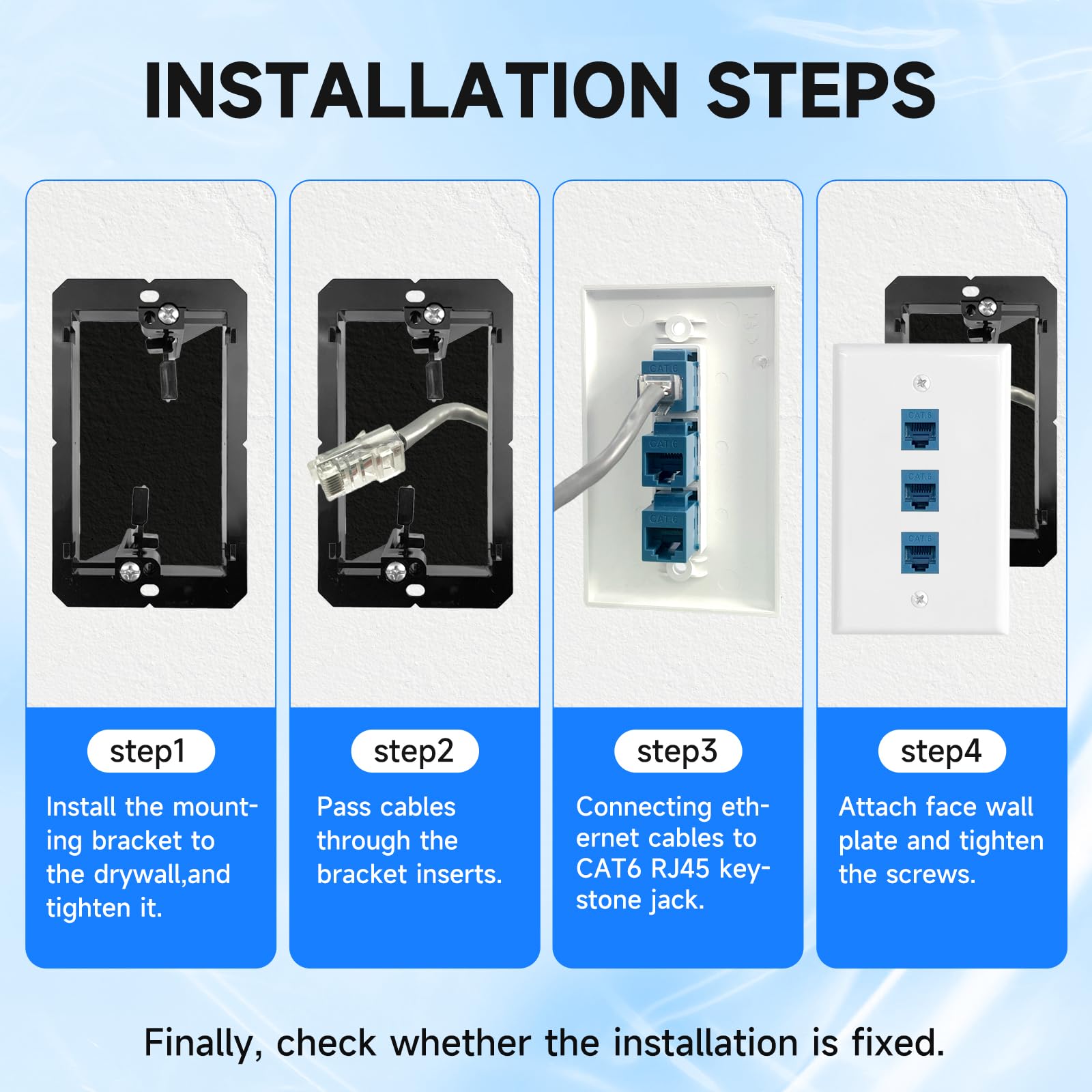 ZoeRax 3 Pack Ethernet Wall Plate, 1 Port CAT6 Keystone Jack Wall Plate With RJ45 Keystone Inline Coupler Insert, Female To Female Cat6 Keystone Jack