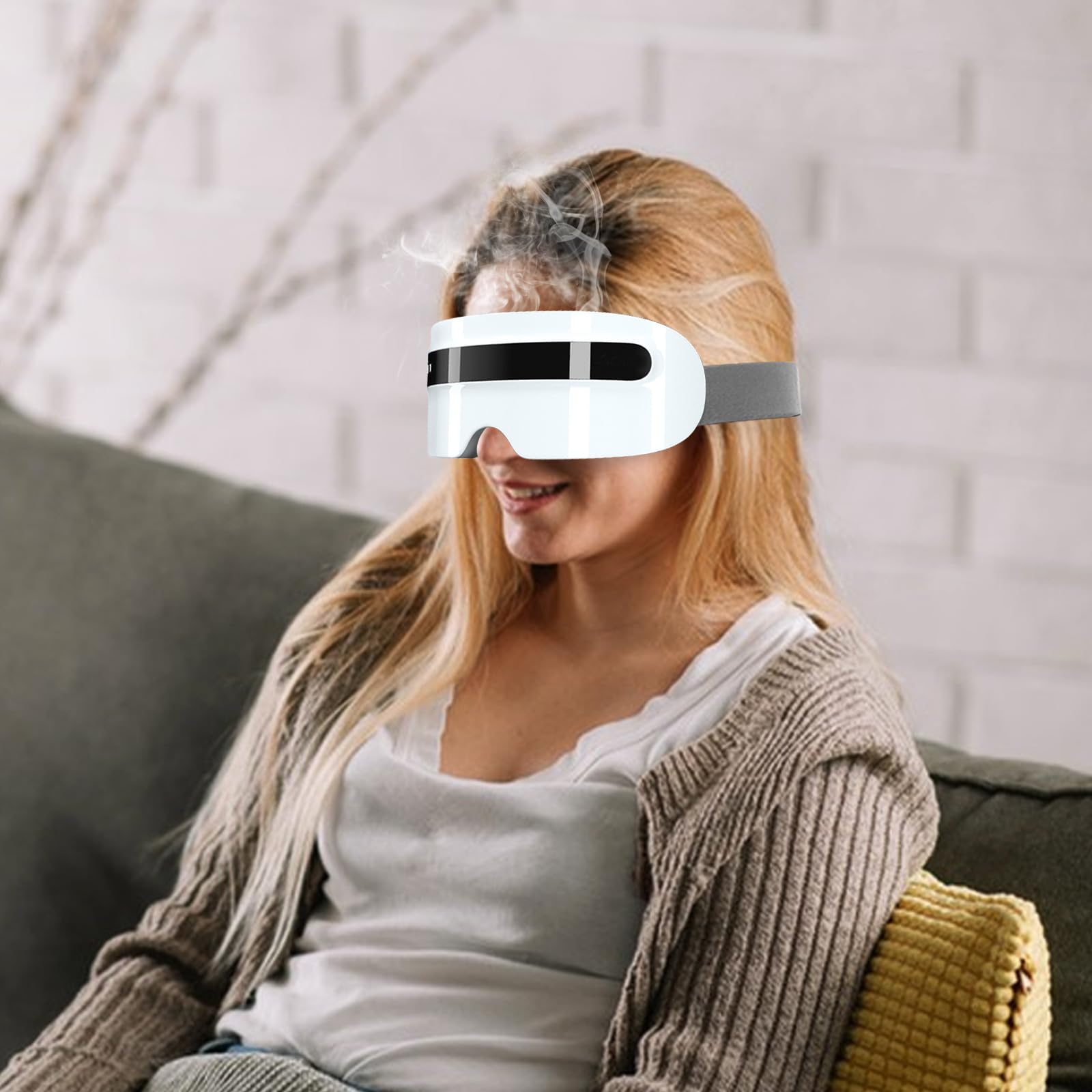 Massaggiatore per gli occhi con vapore, maschera per gli occhi riscaldante con vibrazione e musica Bluetooth, massaggiatore per occhi stanchi e secchi, 5 modalità di massaggio degli occhi ricaricabile