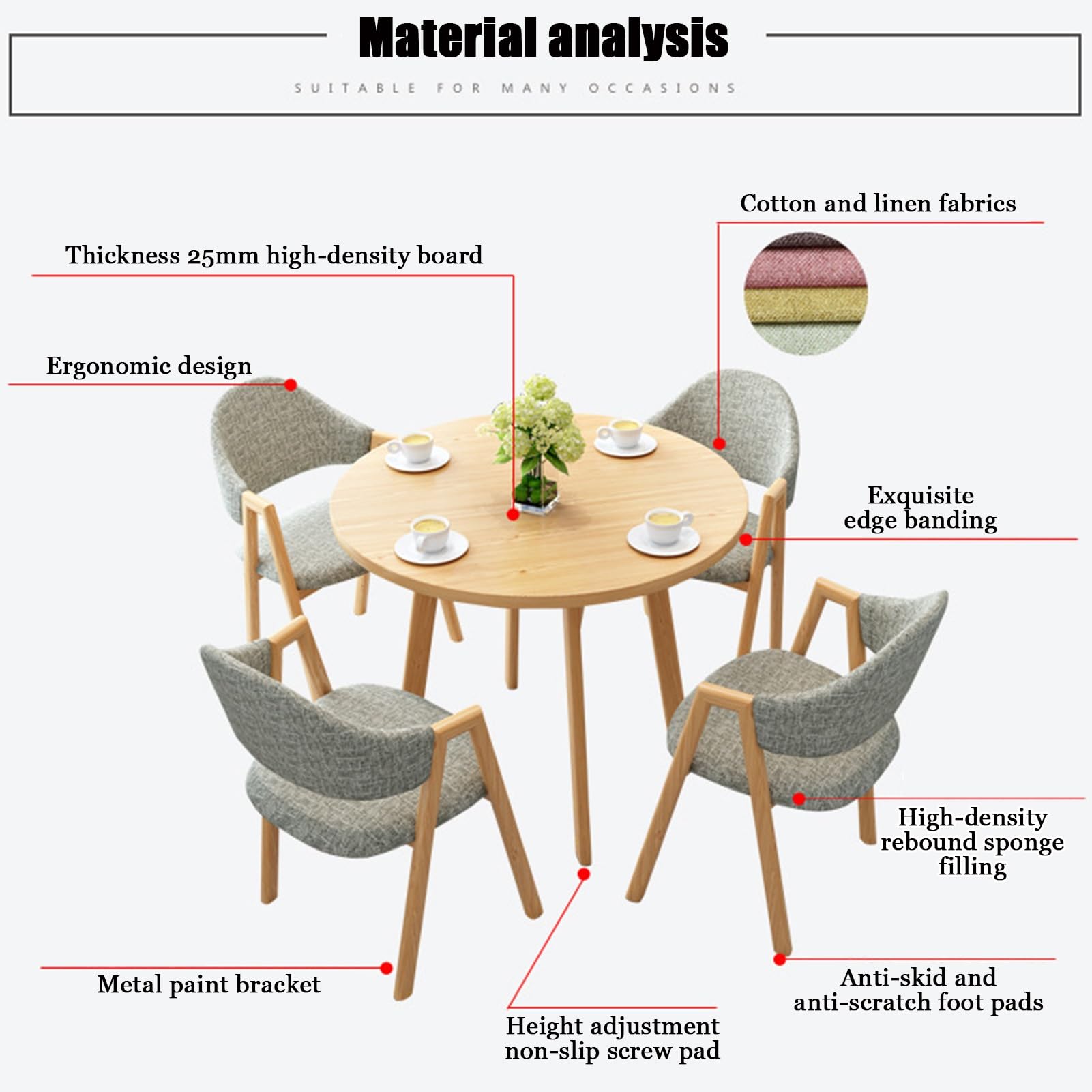 Modern Runde Konferenztisch-Set mit 4 Stühlen stilvoller Esstisch für Büro Empfangsraum & Esszimmer Metallbeine Khaki – Ideale per riunioni & kleine Küchen