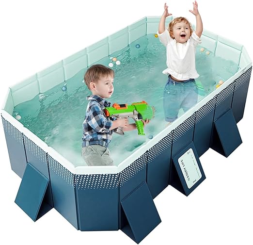 DAMEIJUNLE Foldable Non-Inflatable Pool Kids' and Teenager' Outdoor Swimming Pool ,Dog Pools- Hard Plastic Shell,Installation-Free (116" x 65" x 21")