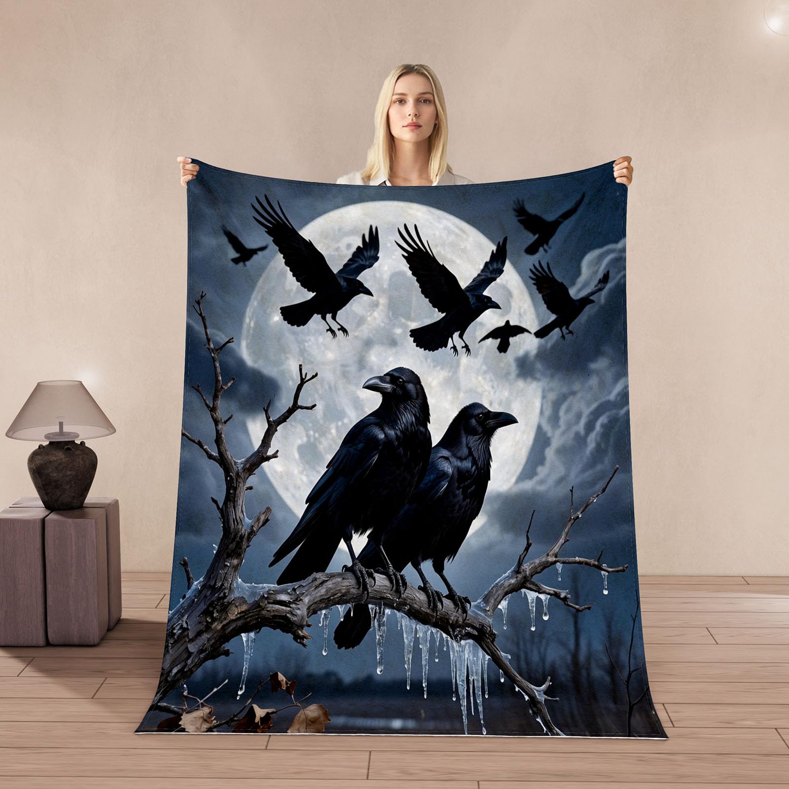 Couverture corbeau 3d flanelle haut de gamme plaid microfibre ultra douce jeté de lit durable