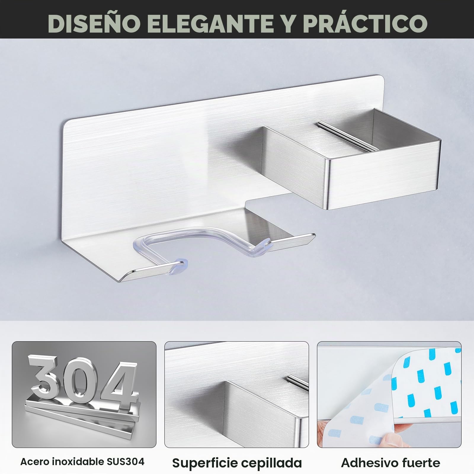 Soporte Secador Pelo y Plancha sin Taladro Adhesivo