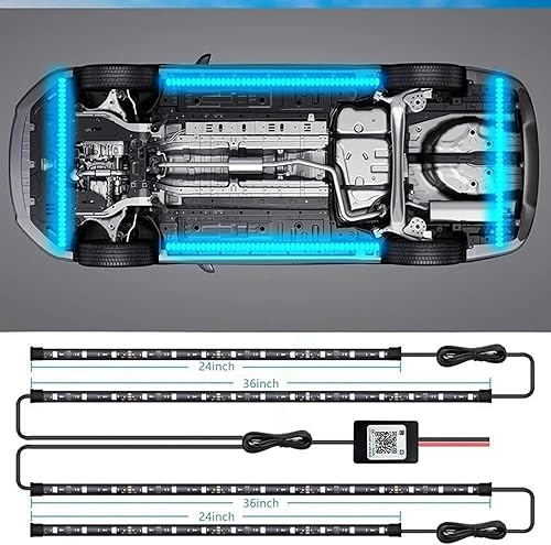 Miniatura 6 de 4 tiras de luces LED RGB flexibles impermeables para chasis de automóvil, luces LED para exteriores con aplicación y control remoto RF, 12 V para