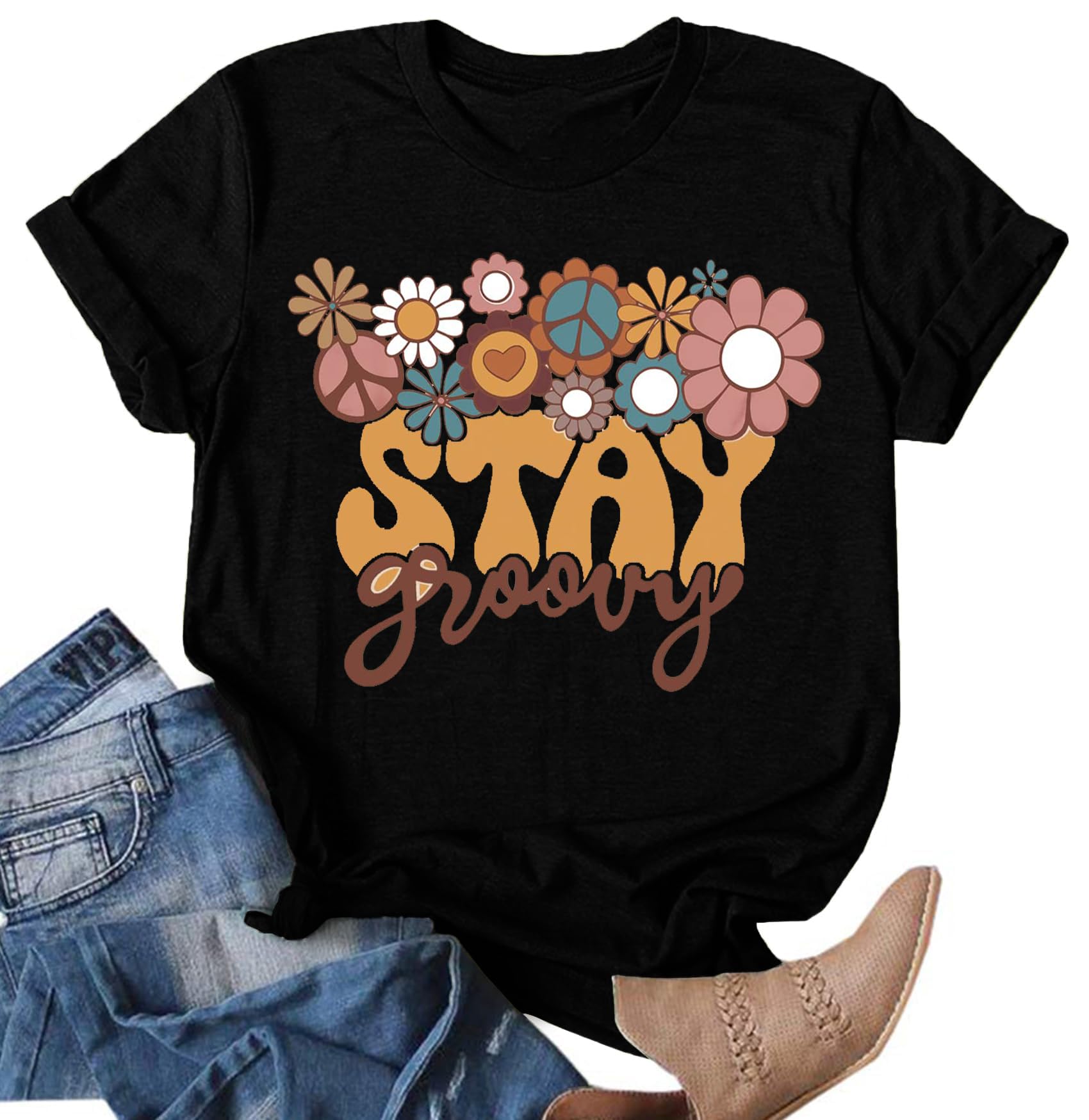 Vintage Stay Groovy Shirt for Women Hippie 70s T-Shirt Cute