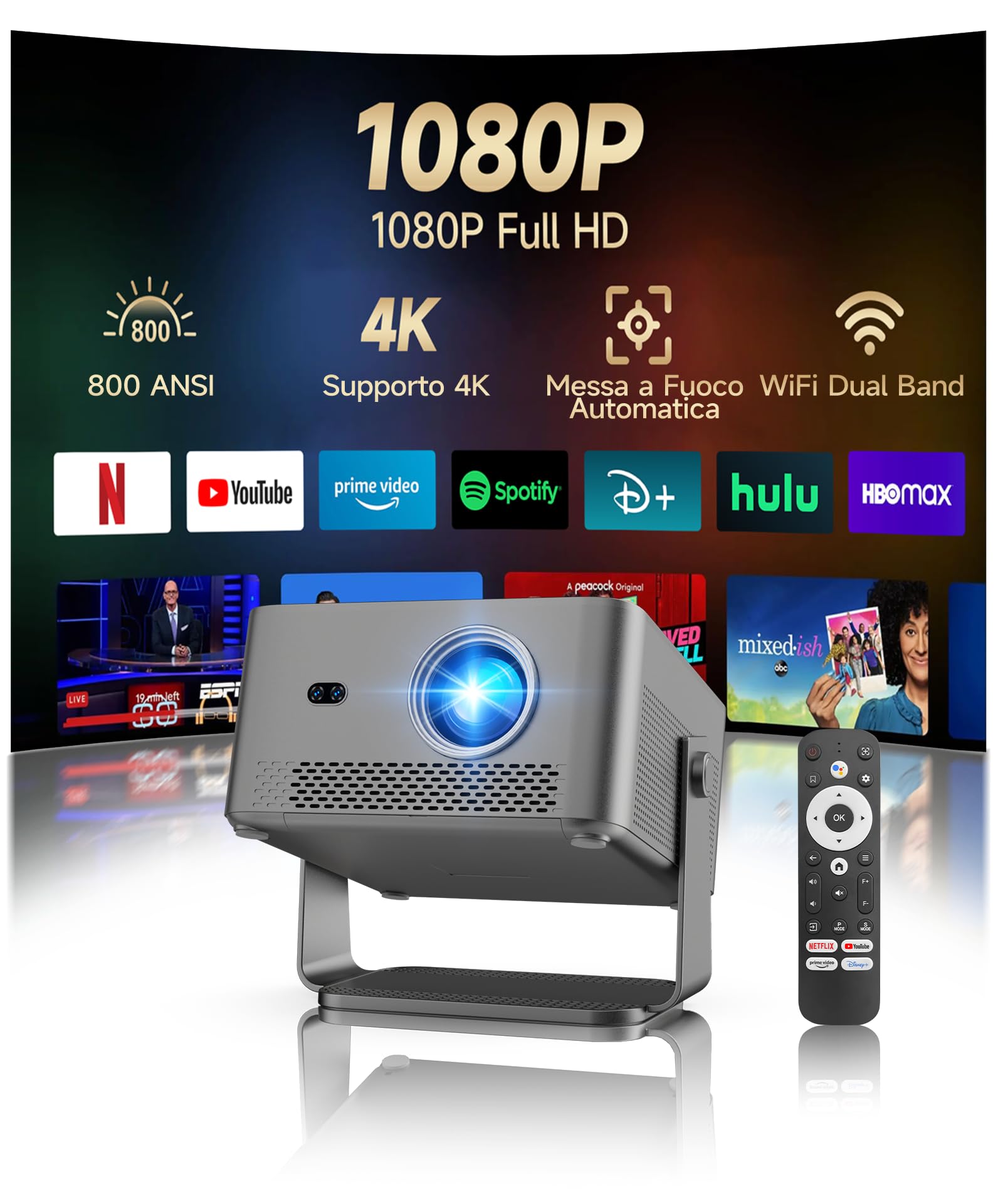 Magcubic Proiettore 4K, 1080P Nativo Proiettore Portatile 800ANSI con WiFi Bluetooth, TV Stick Integrato, Messa a Fuoco Automatica Correzione Trapezoidale, Rotazione 180°, Mini Projector HY450GT