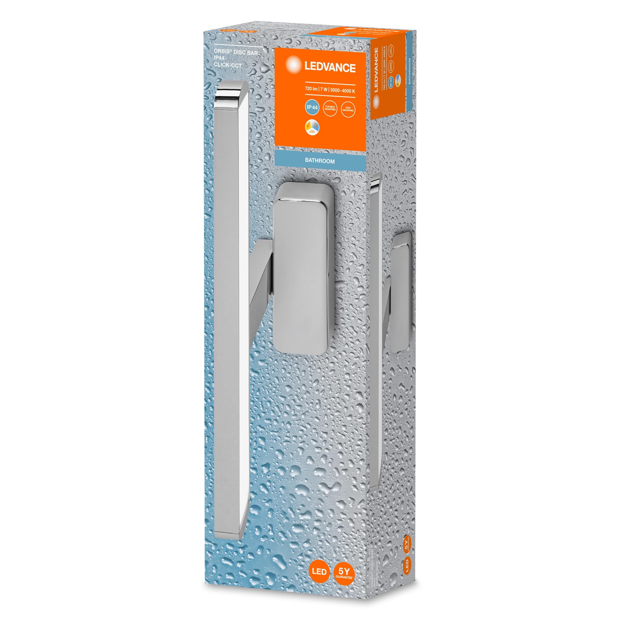 LEDVANCE ORBIS DISCO BAGNO SPECCHIO, CHROME, 6W, 720LM, Luce bianca bianca da calda a fredda, controllabile, Montaggio a parete e specchio, Classe protezione IP44, 3000K-4000K