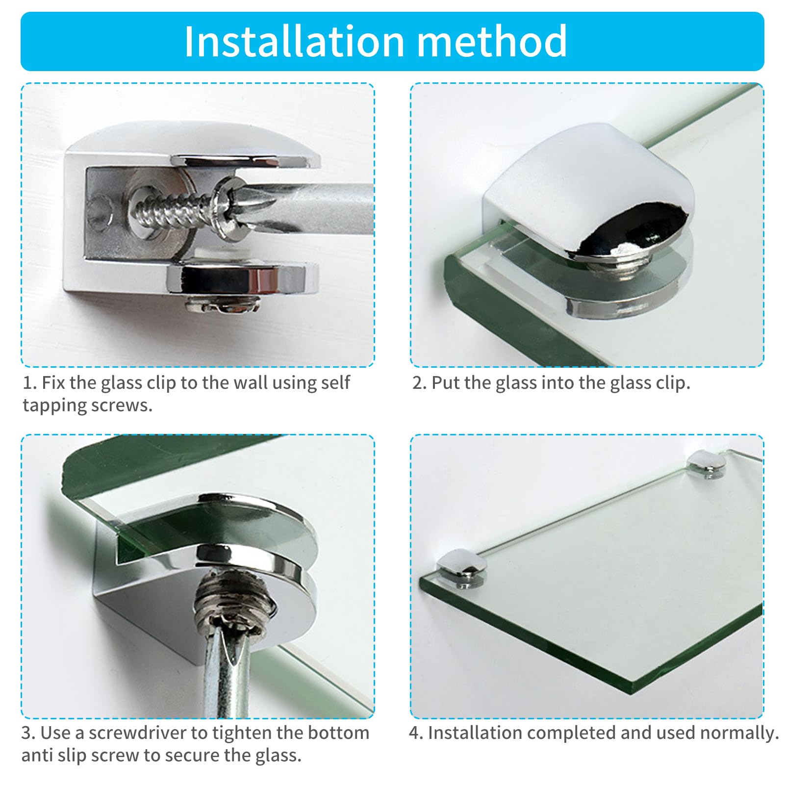 Set Di 4 Morsetti A F Per Vetro - Supporti Per Mensole Galleggianti Nero - Foto 7