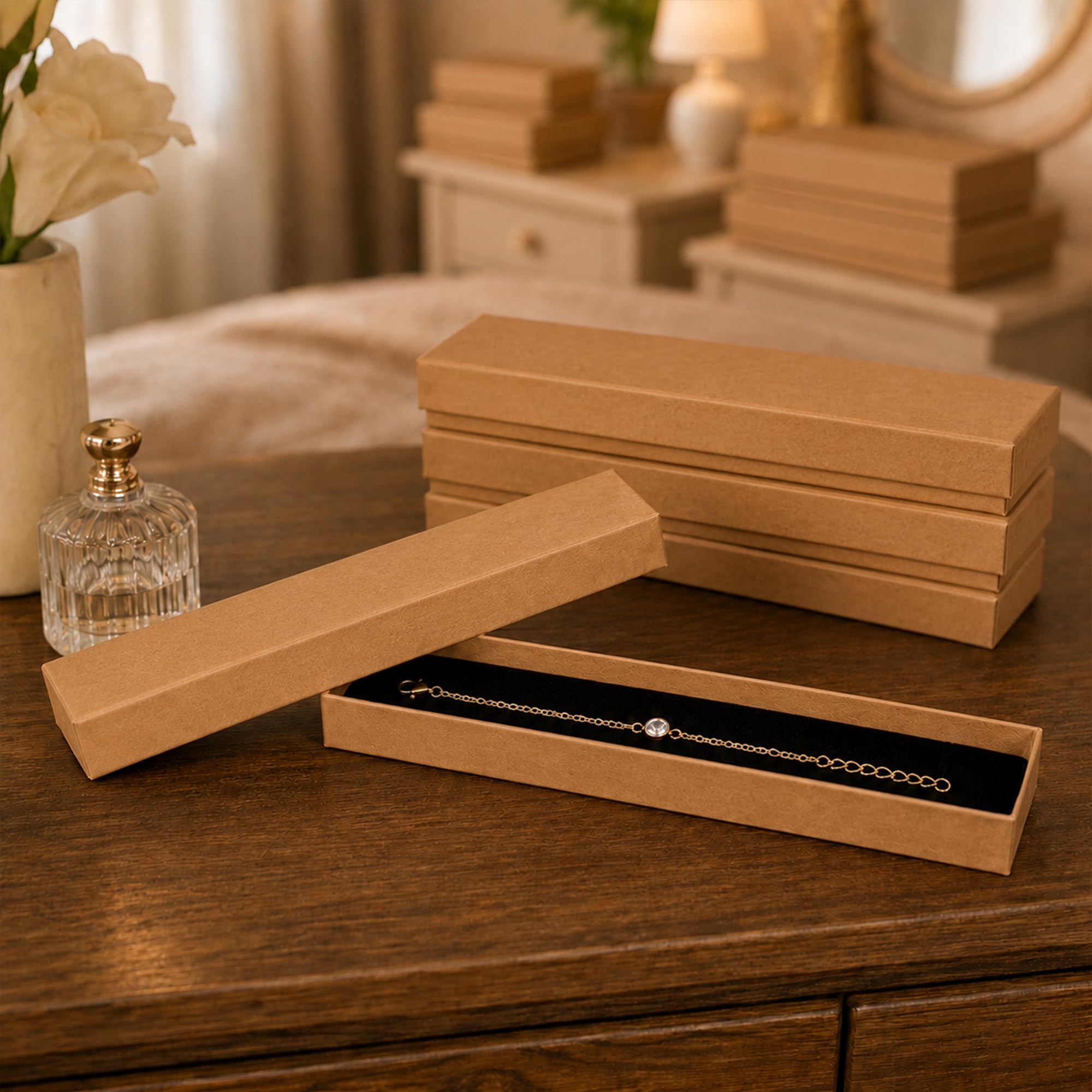 Emartbuy Ensemble de 96 Marron Carré Boîtes à Bijoux en Carton, Boite Cadeau pour Les Anniversaires, Les Mariages,Taille- 21 cm x 4 cm x 1.8 cm