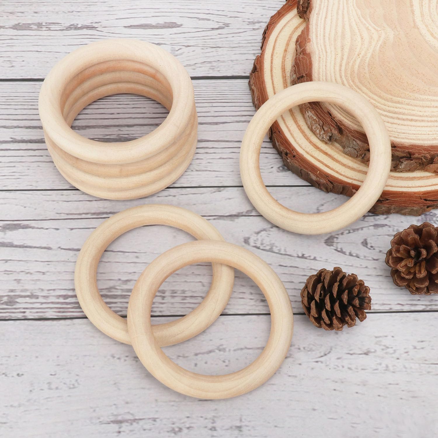 40 Pack Unfinished Wooden Rings Natural 3.1 inch Wood Craft Rings for DIY Crafts, Jewelry Making, Macrame & Home Decor