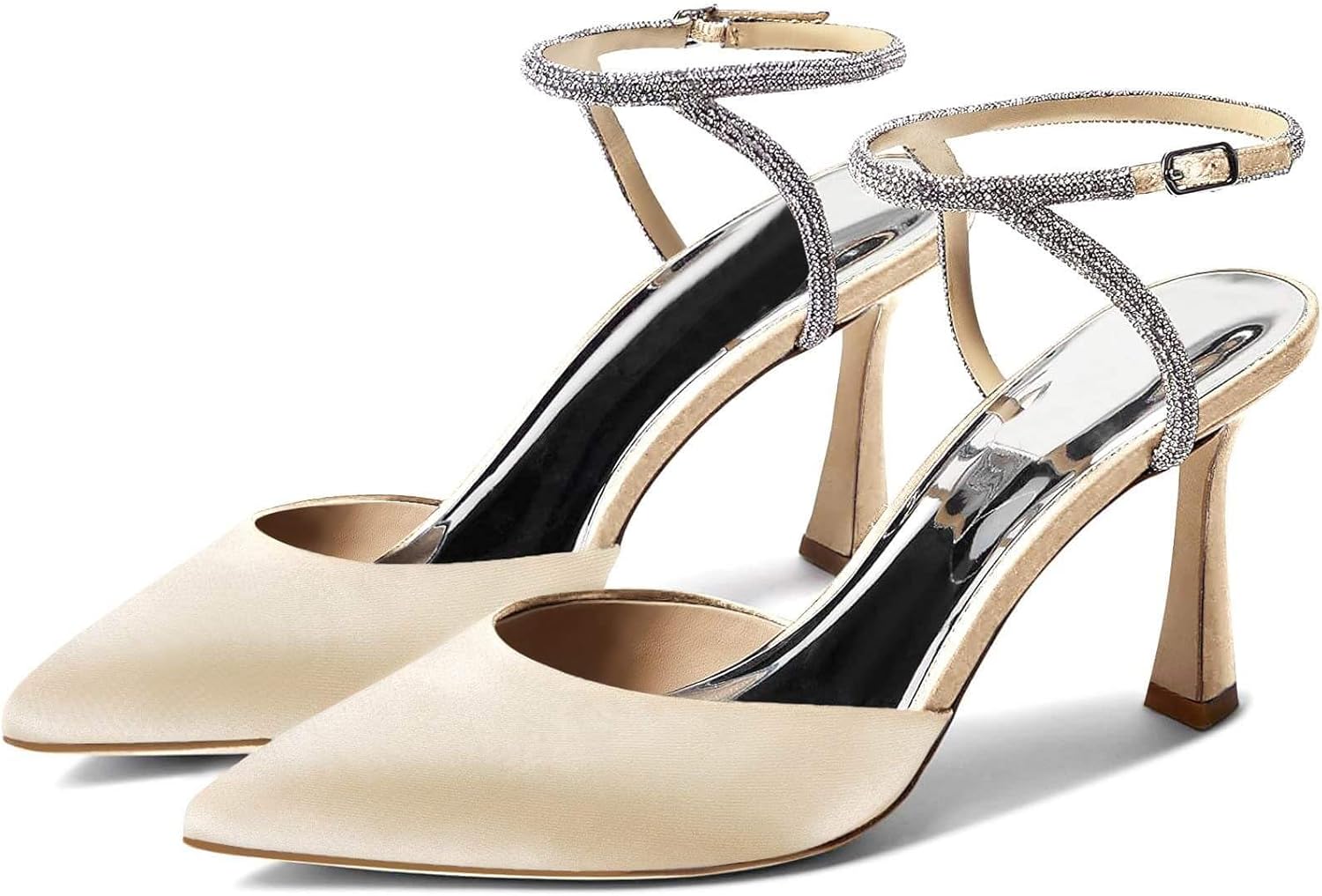 Coutgo Women Rhinestone Heels Kitten High Satin Pumps Pointed Toe Sparkly Sexy Wedding Dress Shoes Coutgo Women Rhinestone Heels Kitten High Satin Pumps Pointed Toe Sparkly Sexy Wedding Dress Shoes