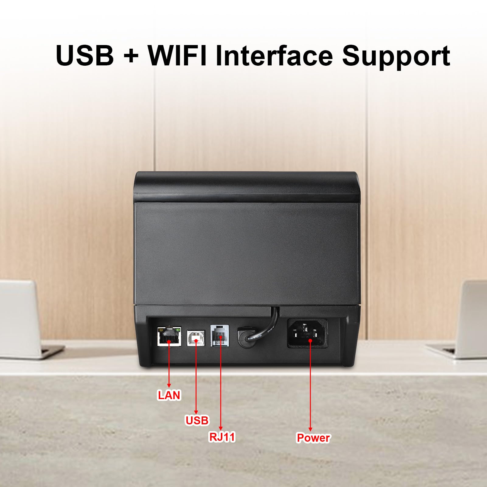 Walmeck Termiczna Drukarka pokwitowań Pulpit USB + WIFI 80mm szybkość 260mm/s Automatyczna Gilotyna montaż na ścianie Sklep Detaliczny Supermarket Restauracja Kuchnia (Wtyczka UE)