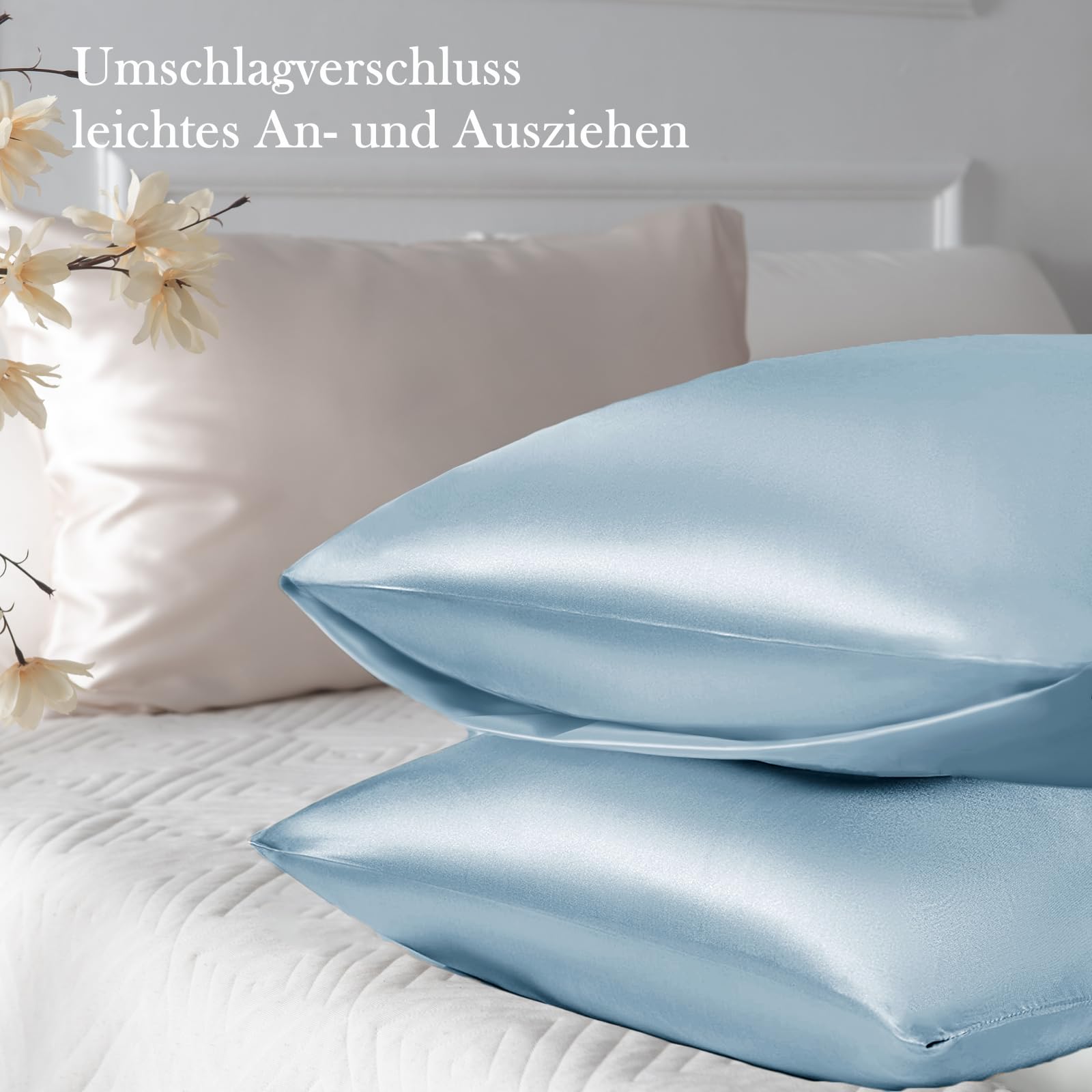 Vielit 2 Pack Satin Pillowcase 70 x 40 Light Blue - Image 3