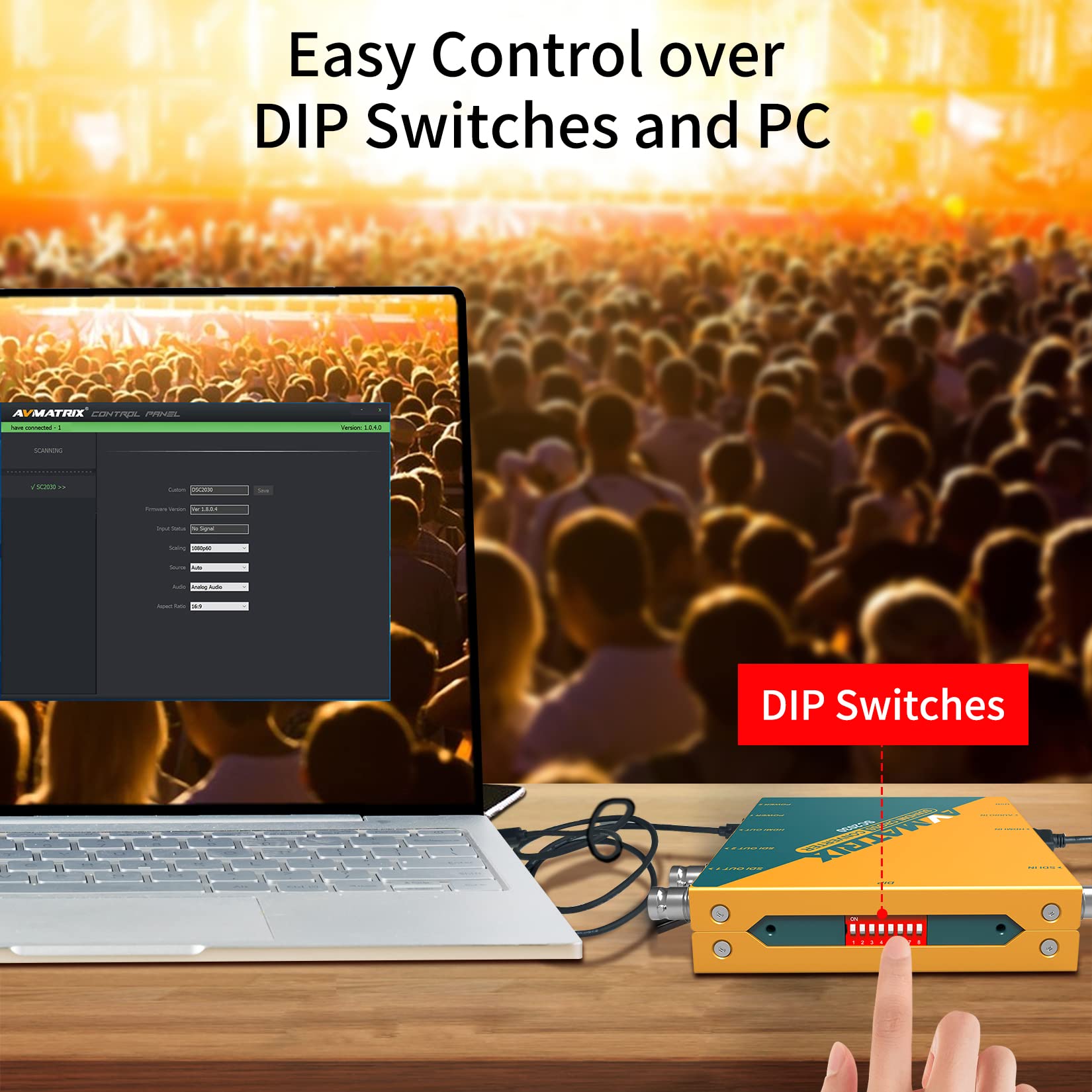 AVMATRIX SC2030 SDI/HDMI-Crosskonverter für Rundfunk- und AV-Postproduktionsanwendungen, Videokonverter mit integrierten DIP-Schaltern oder PC über Micro-USB