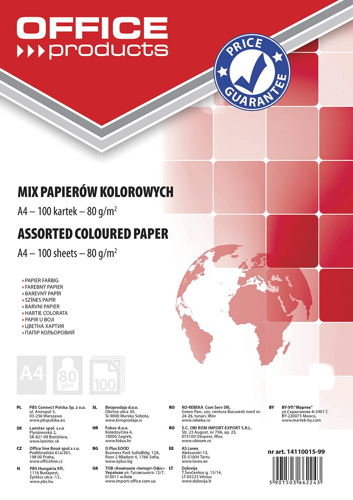 Papier kolorowy A4 100 kartek Mix kolorów