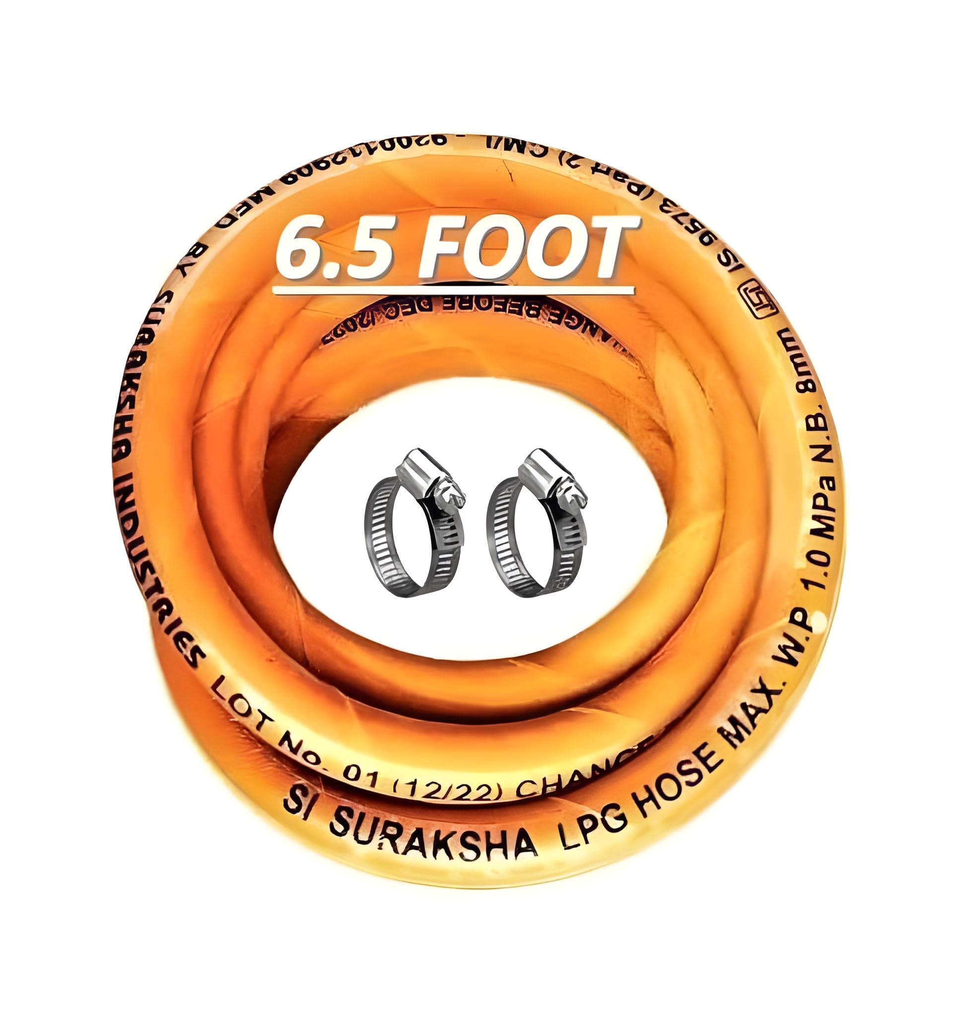 Handu 2 Meter Gas Pipe with 2 Hose Clump LPG Hose Pipe Super Suraksha Fine Quality ISI Certified (Steel Wire Reinforced)