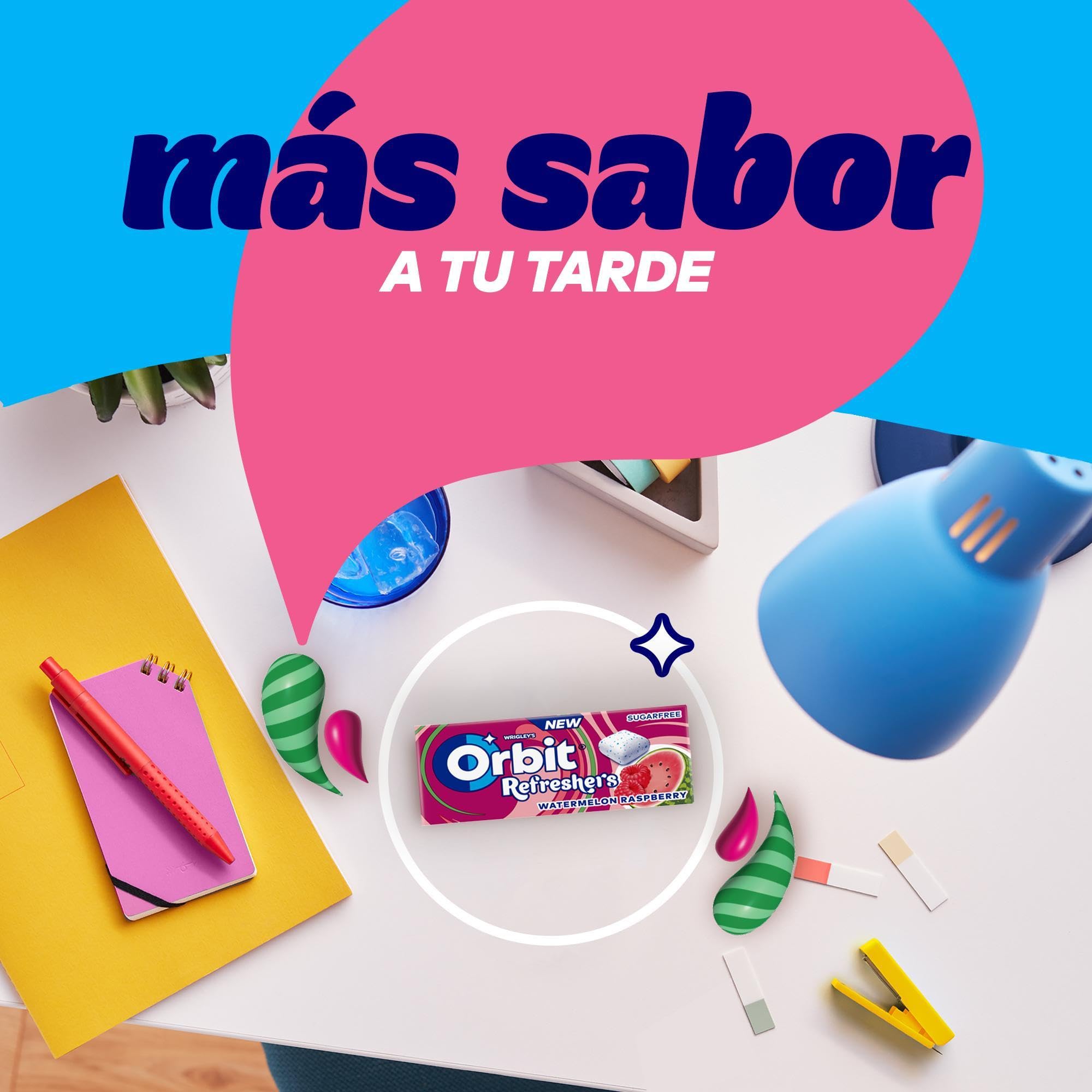 Orbit Refreshers Chicles sin azúcar sabor sandía y frambuesa, 16 paquetes