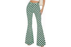 Plaid Bell Bottom Denim Pant for Women