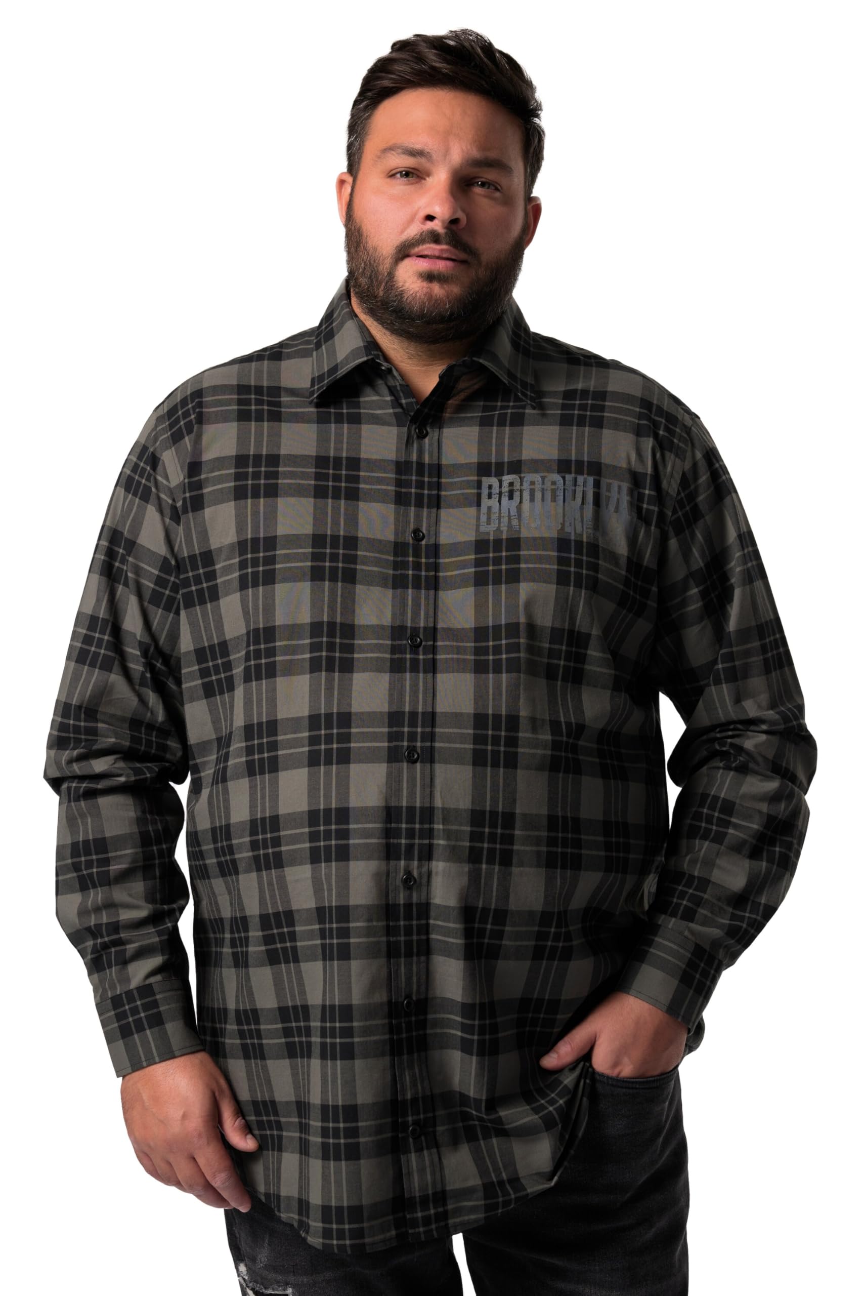 Men Plus Herren große Größen Übergrößen Menswear L-8XL Karohemd, Langarm, Kentkragen, Comfort Fit 834995