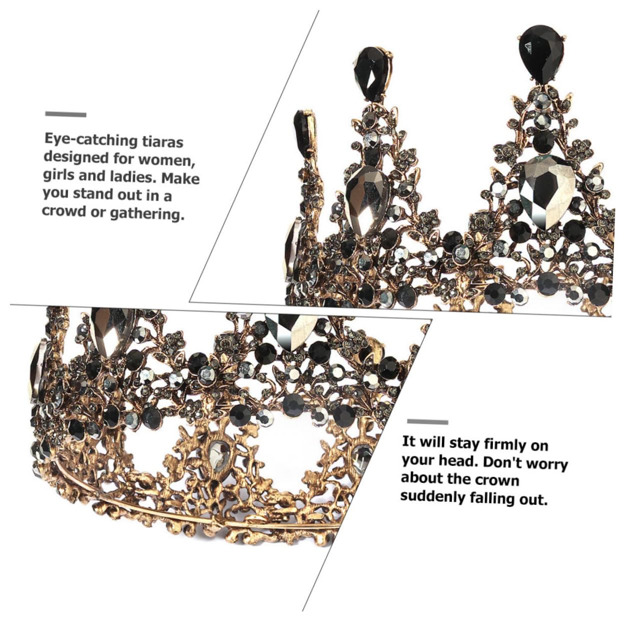 Retro Strass Tiara Kopfschmuck aus Legierung in Gold für Frauen | Brautkrone für Verlobung und Fototermin, Leicht Aufzusetzen und Abzunehmen, Fein Dekoriert