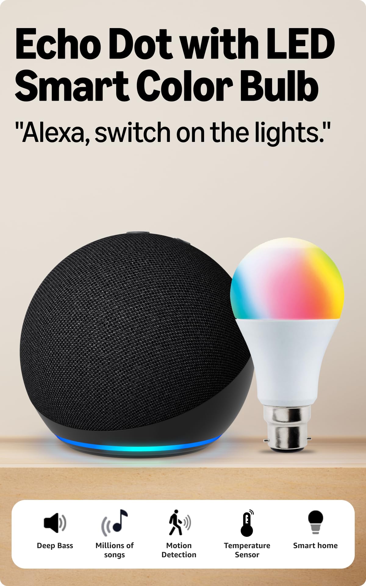 Amazon Echo Dot 5th Gen Black with Wipro 9W LED Smart Bulb - Image 1