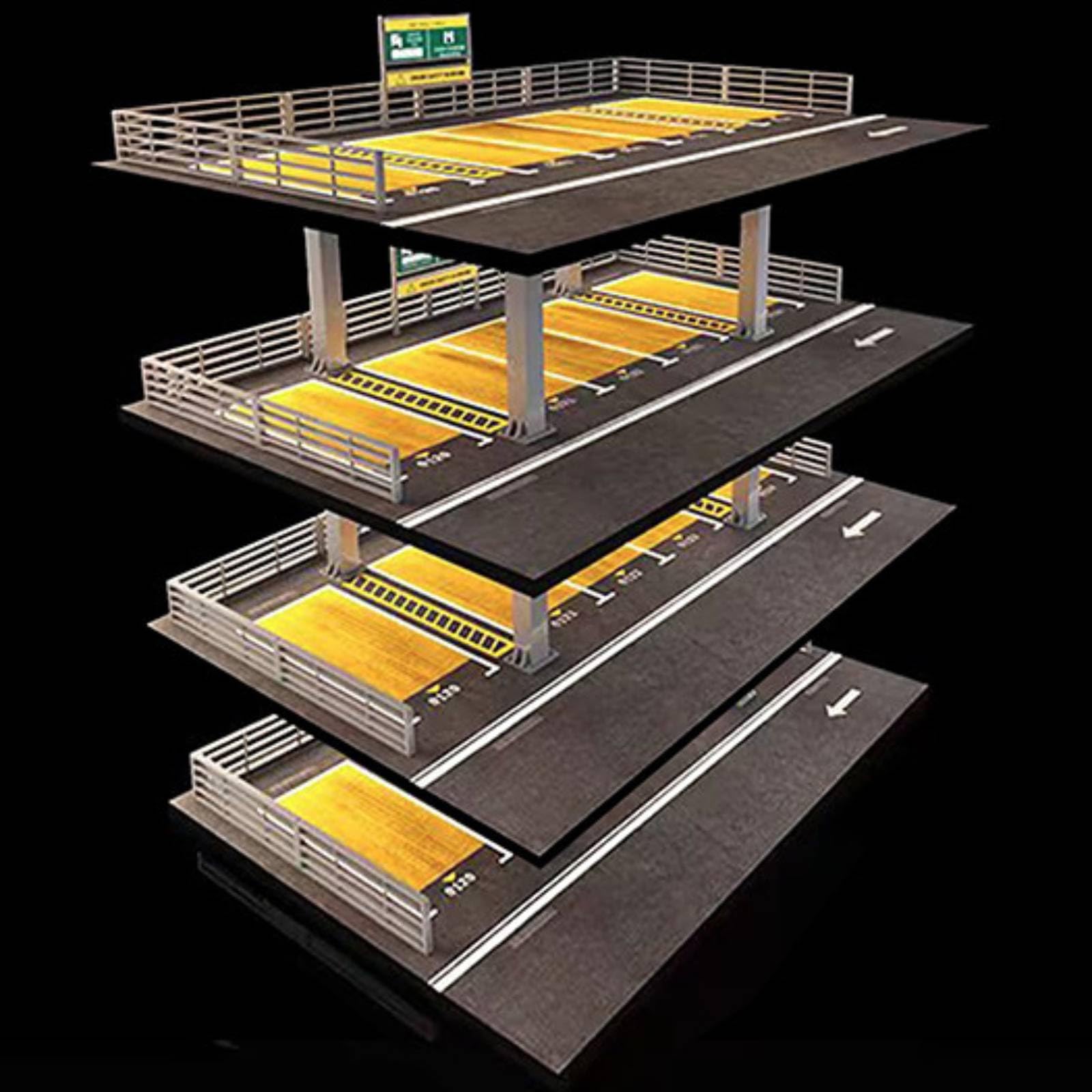 harayaa Parcheggio Multipiano in Miniatura con Struttura in Acciaio per Modellini Auto Die-Cast con Segnaletica Stradale Stampata per Collezione da Esposizione da Scrivania per Hobbisti