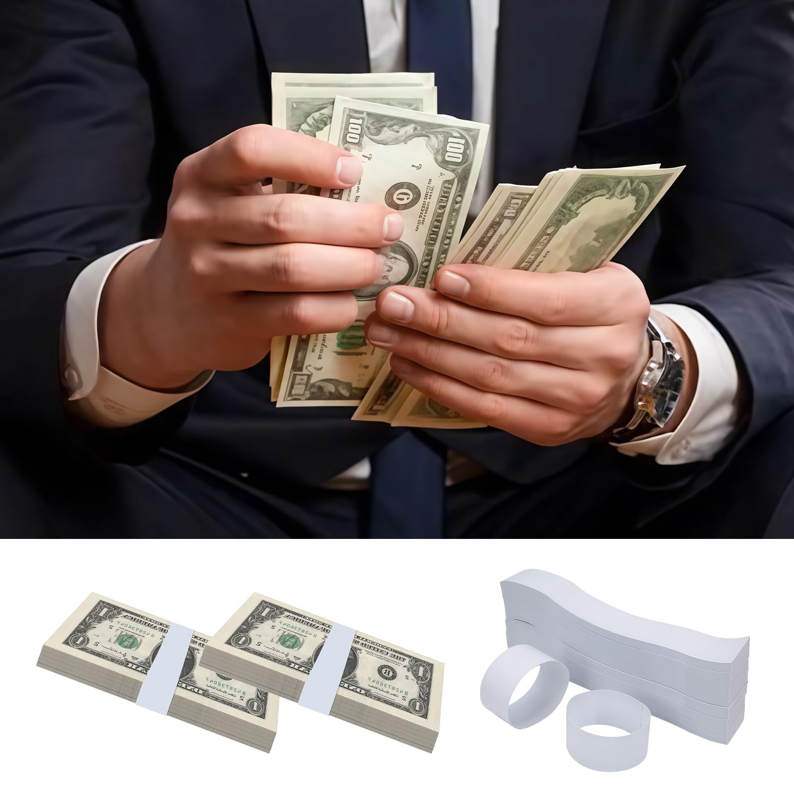 300 Piezas Autoadhesivas para Billetes, 192 mm x 29 mm Envoltorios de Billetes Autoadhesivos, para Organizar Facturas, Efectivo y Dinero, para Organizar Billetes, Pequeña y Práctica (Blanco)