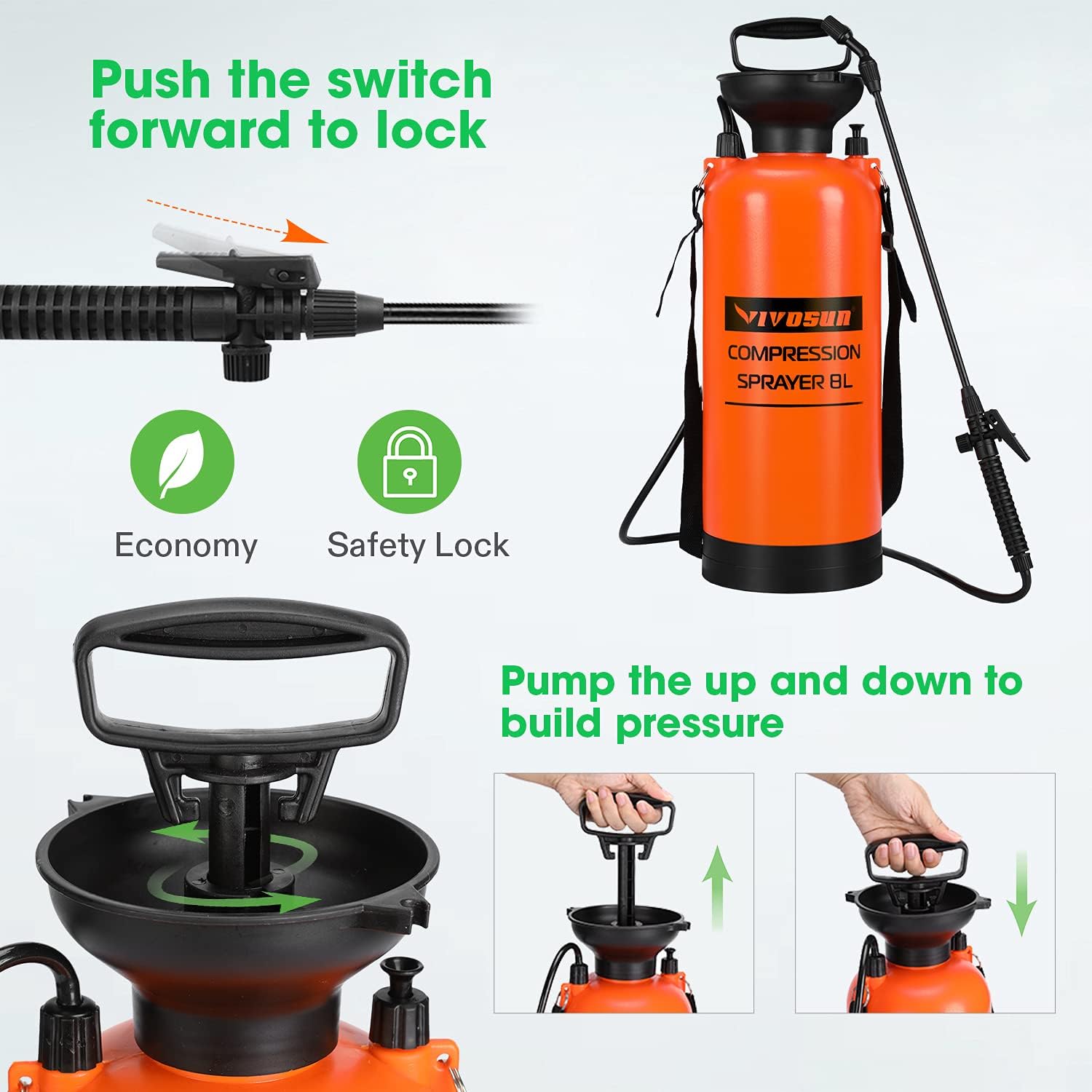 VIVOSUN 2.0 Gallon Lawn and Garden Pump Pressure Sprayer with Pressure Relief Valve, Adjustable Shoulder Strap : Everything Else