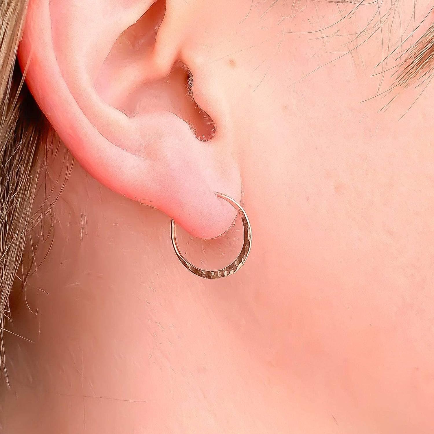Hoop Earrings for Women, 14K Rose Gold FIlled, 20mm, Hammered Texture, Hoop Earrings Hypoallergenic Sensitive Ears, Hoop Earrings Set, Rose Gold Earrings Nickel Free