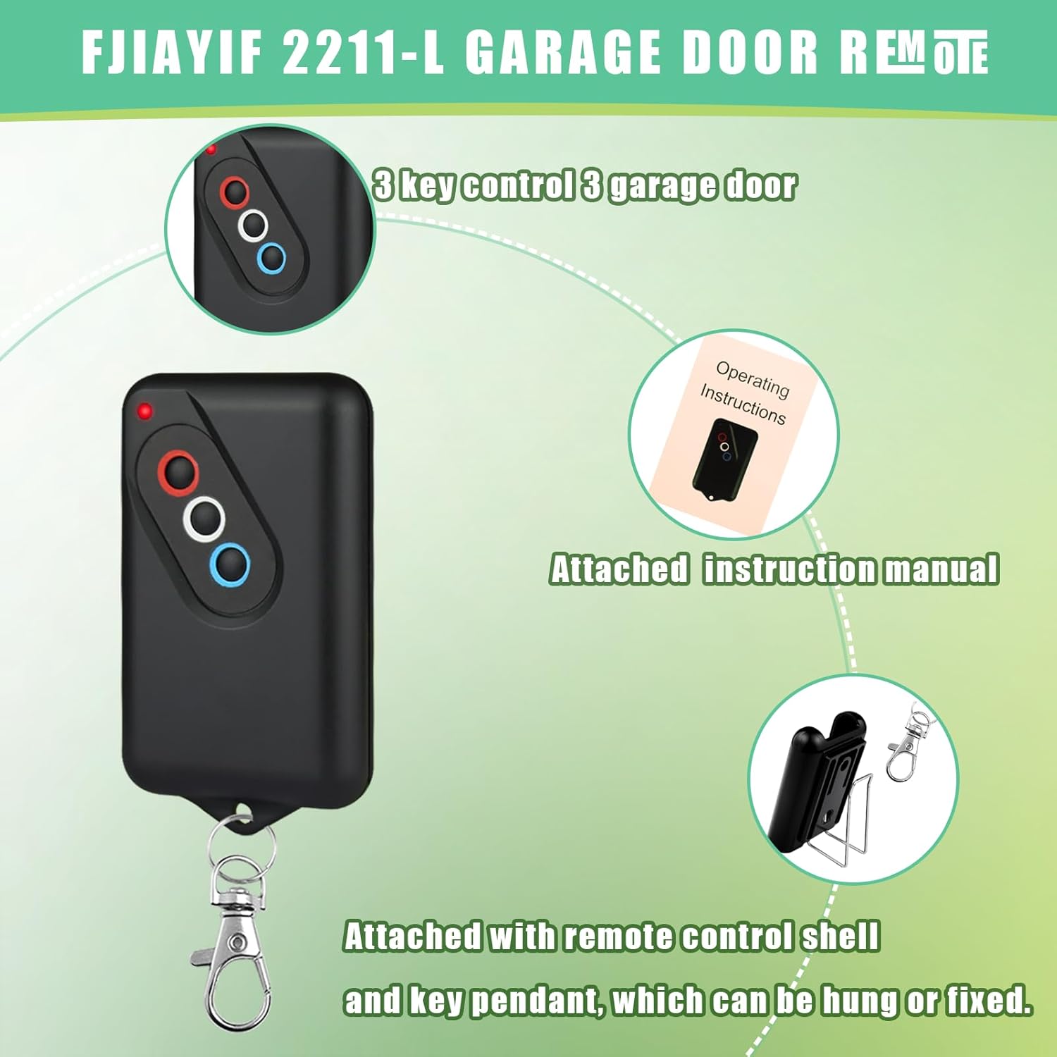 Upgraded FJIAYIF 2211-L Tx Garage Door Opener Remote 303MHz/390MHz Compatible with Guardian Garage Door 2211-L(Tx) GD2213 BHT3 etc Model Replace 315 600 600sl -1-Year Qa