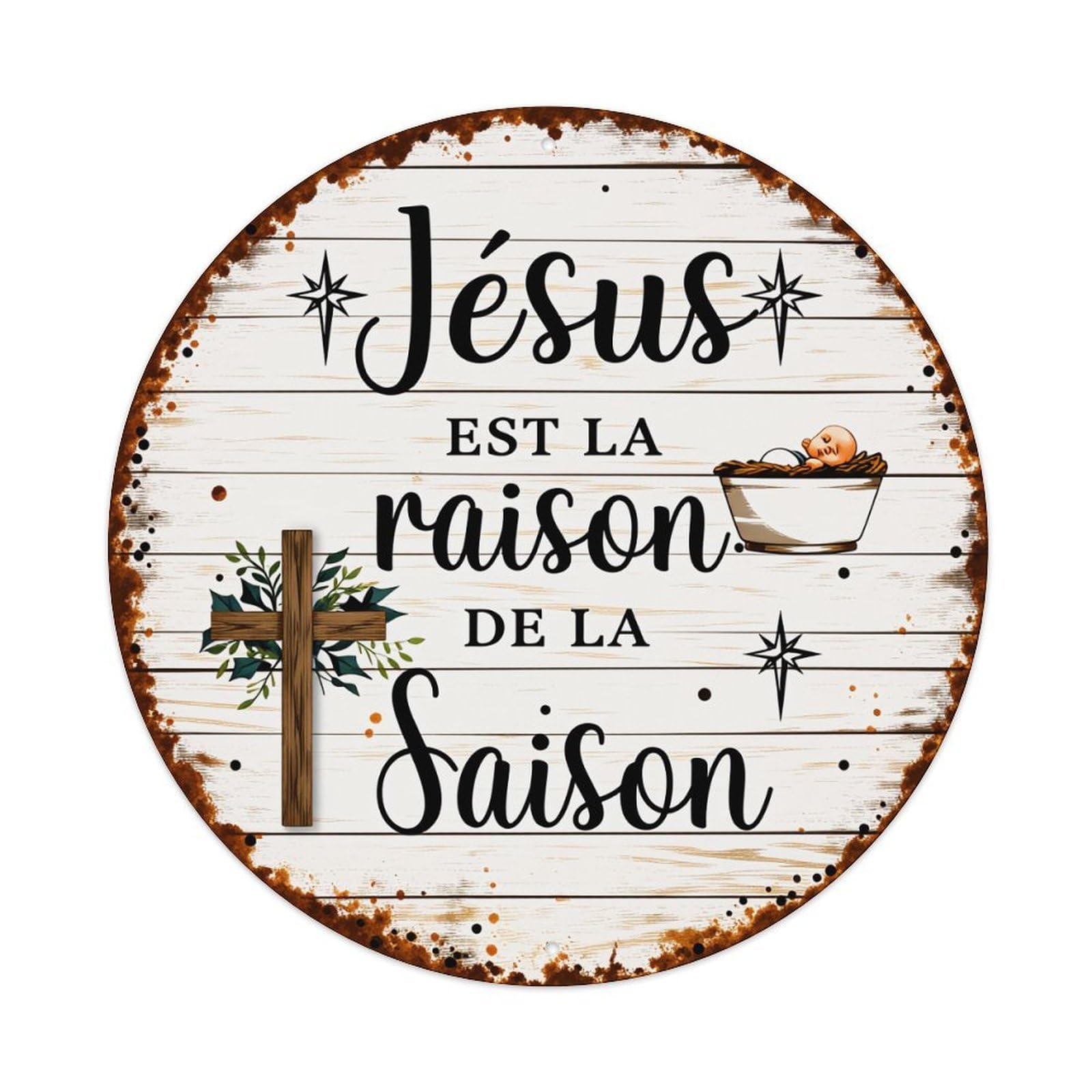 Wmlzdnwr Vintage Jesus Is The Reason For The Season Round Tin Sign,Retro Wall Art,Metal Poster For Home, Bar, Garage, Cafe, Rustic Indoor & Outdoor Decor, 8X8 Inches