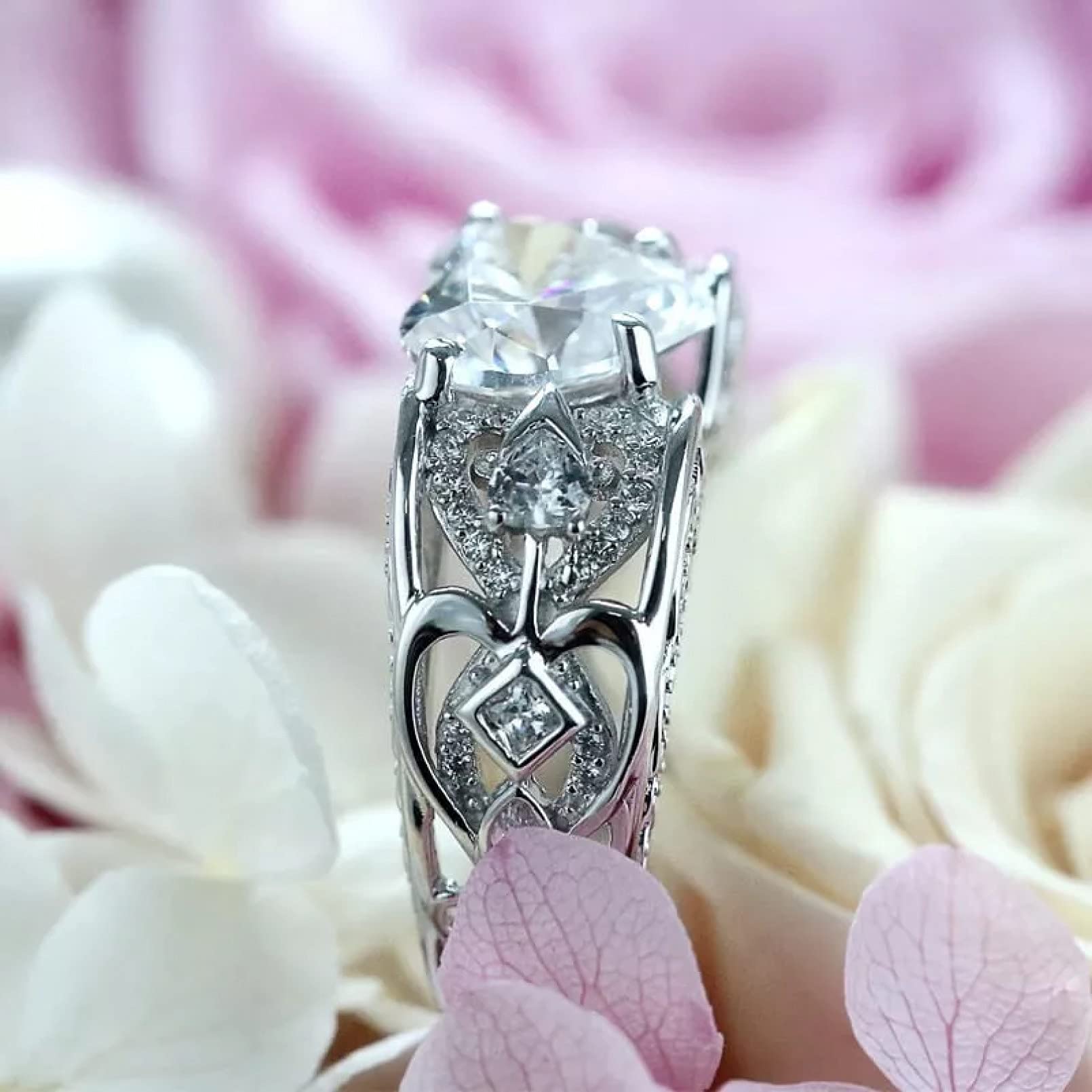 BAJIE Ehering 925 Sterling Silber Farbiger Diamant Damen Schmuck Ring Edelstein Silber Schmuck Ehering