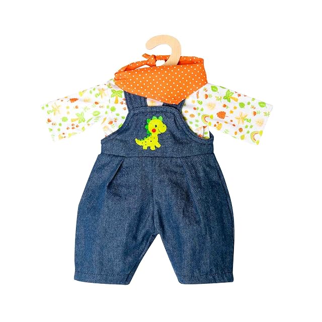 Heless 1115 - Conjunto de Ropa para muñecas de diseño de Dinosaurio, 3 Piezas con Peto, Camiseta y pañuelo…