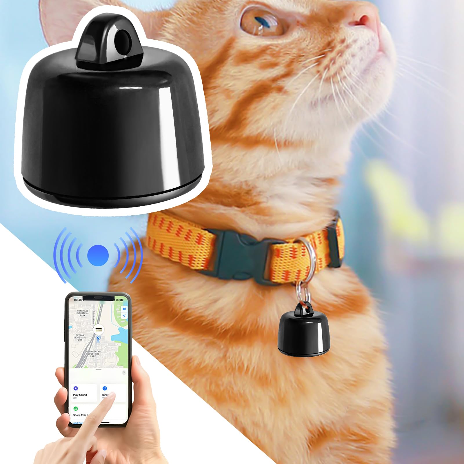 Tracker GPS dla kotów i psów, urządzenie lokalizujące Bluetooth, 1,2 x 1,7 cm, do podróży