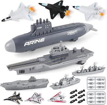 deAO Aircraft Carrier Toy Military Submarine Naval Ship Play Set with 6 PCS Planes Toys, Army Men Toy Battleship for Kids Boys Girls