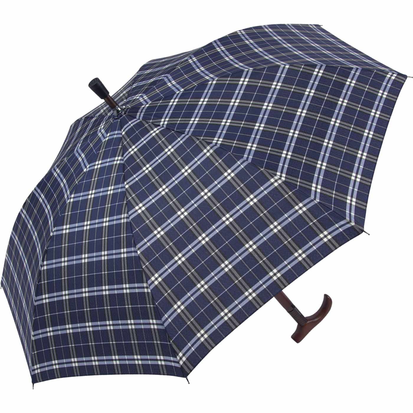 iX-brella Altura ajustable con mango de madera, azul de cuadros, 105 cm