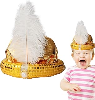 アラジン ハット メンズ - アラジン スルタン ターバン - 羽と真珠の王子ターバン帽子ゴージャスなスパンコールのデザインで光沢のある外観の写真の小道具