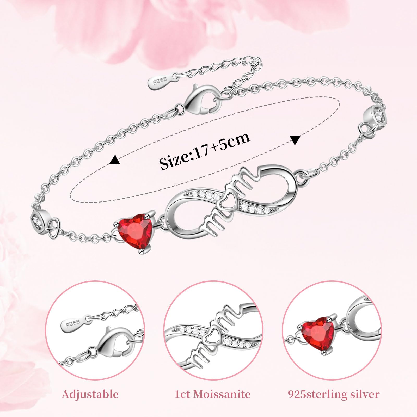 Tusuzik Bracciale Argento 925 Donna, Bracciale Infinito Donna Argento 925 con Cuore Zirconi Regolabile Bracciali Donna Gioielli Regalo per Mamma Amica Ragazza