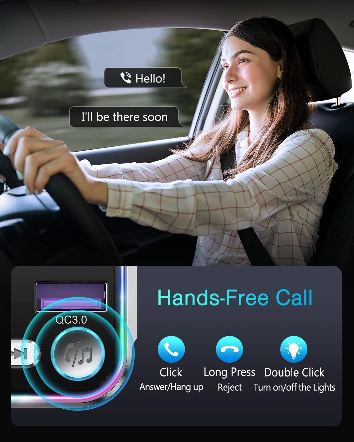 ORIA Nadajnik FM Bluetooth 5.3 66W, PD 36W + QC3.0 18W Samochodowy Nadajnik Bluetooth Radio, Połączenia Głośnomówiące, Synchronizacja Muzyki, Światło Oddechowe, Samochodowy Adapter Muzyczny