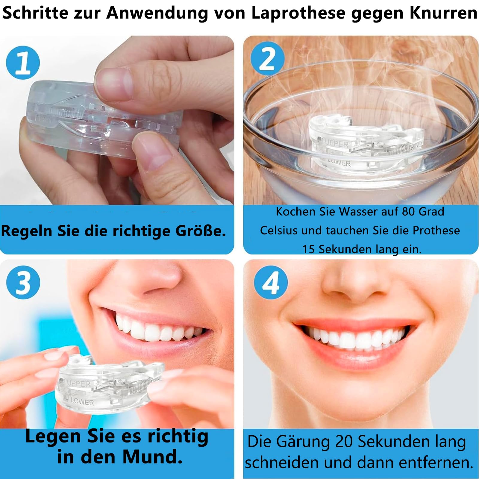Schnarchschiene Verstellbare Aufbissschiene gegen Schnarchen und Knirschen - Anti Schnarch Schnarchstopper - Anti-Snoring Mouth Guard - Verbessert Schlafqualität (Weiß mittel)