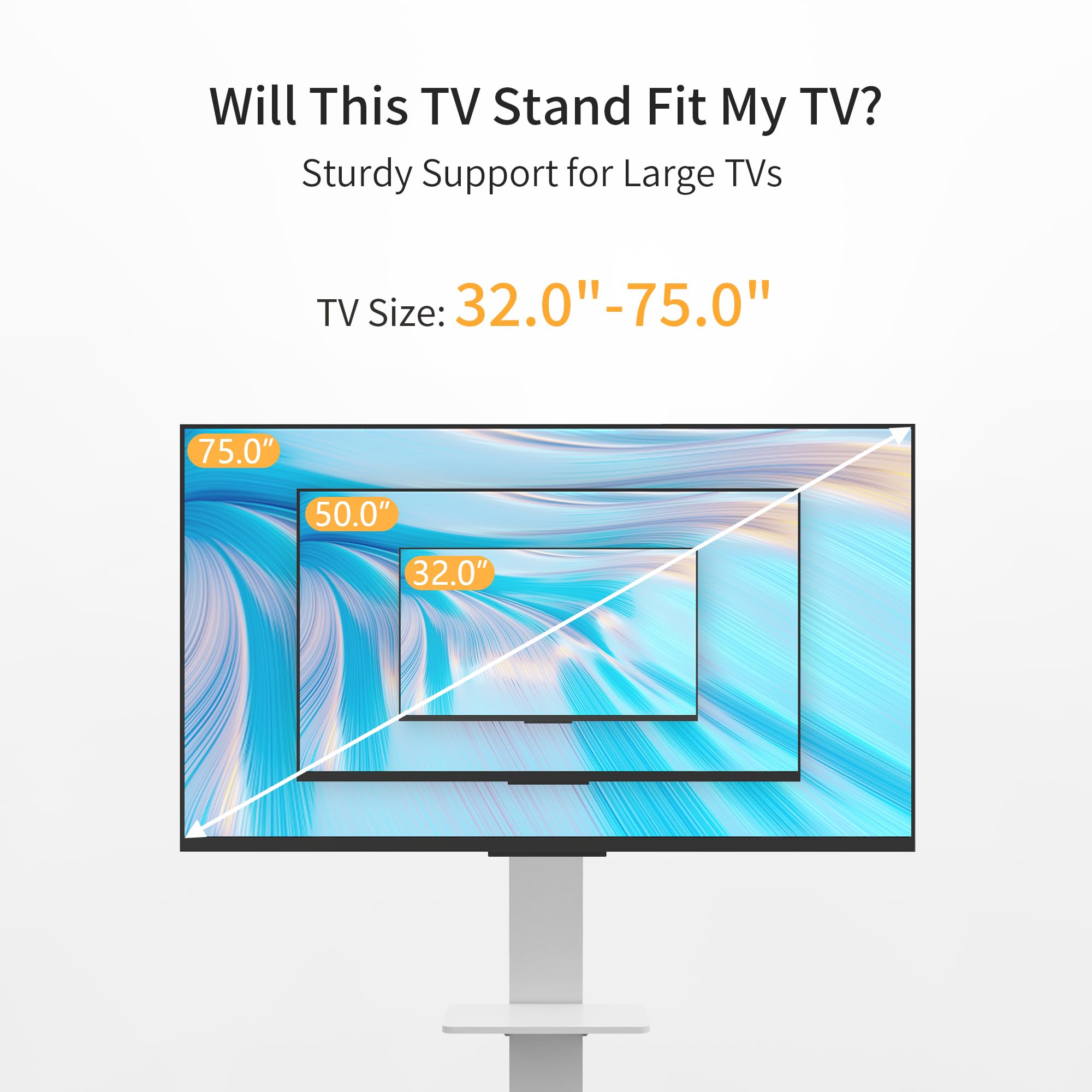 Rollender TV-Ständer mit Ablage für 32-75 Zoll LCD LED OLED Plasma Flach/Curved Panel Bildschirme, TV-Wagen für Wohnzimmer, Schlafzimmer, Büro, Holzregal, Weiß