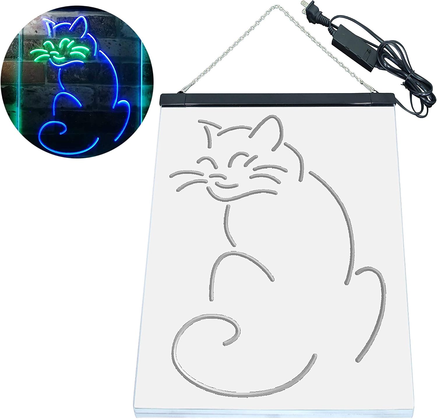 ADVPRO Cat Kitten Lover Pet Shop Grooming Night Light Dual Color LED Neon Sign Green & Blue 8.5" x 12" st6s23-i3186-gb