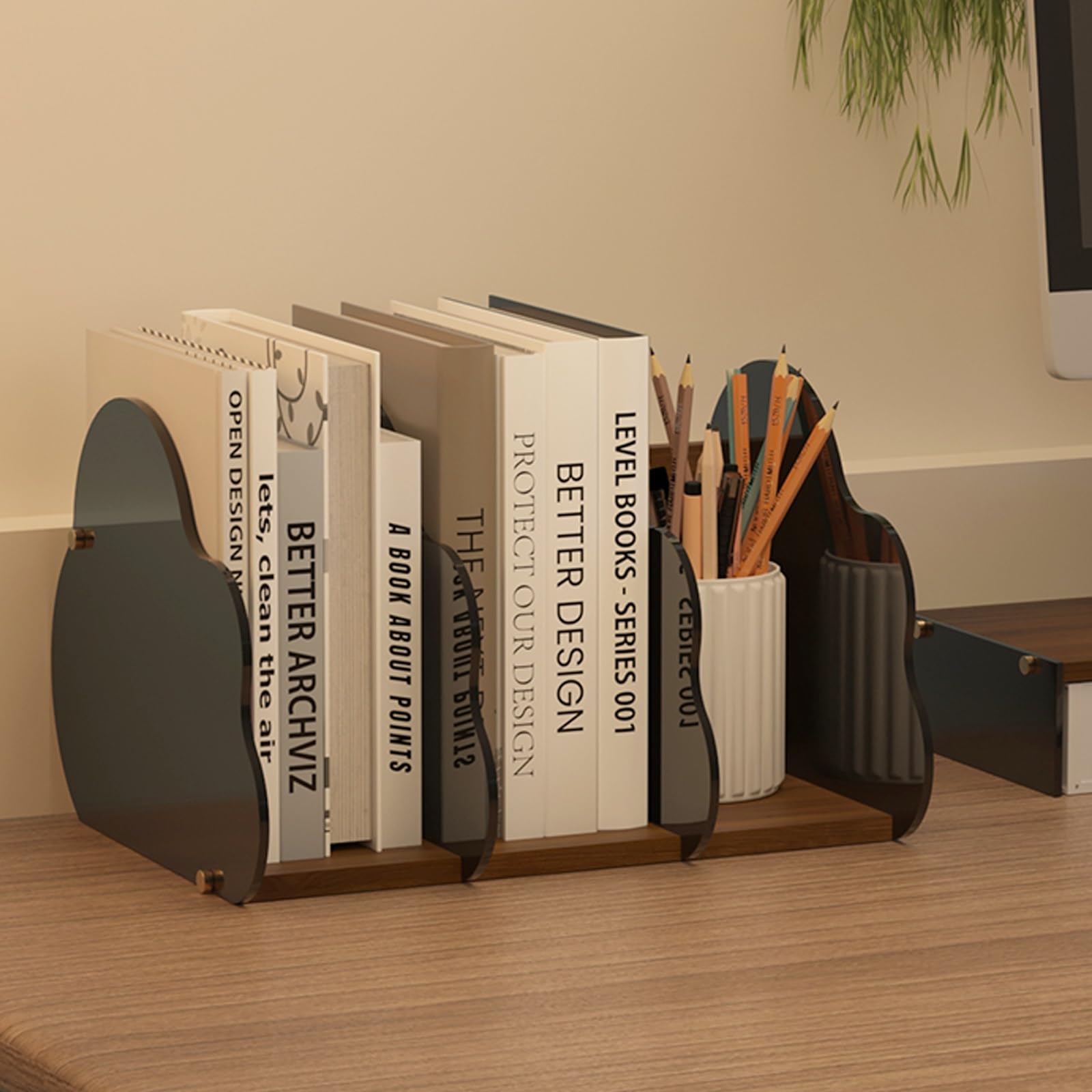 Scaffale portaoggetti da scrivania, organizer per scatole portaoggetti, portapenne da scrivania per ufficio, libreria in legno, scaffale scrivania, libri vari(Black,46.5cm)