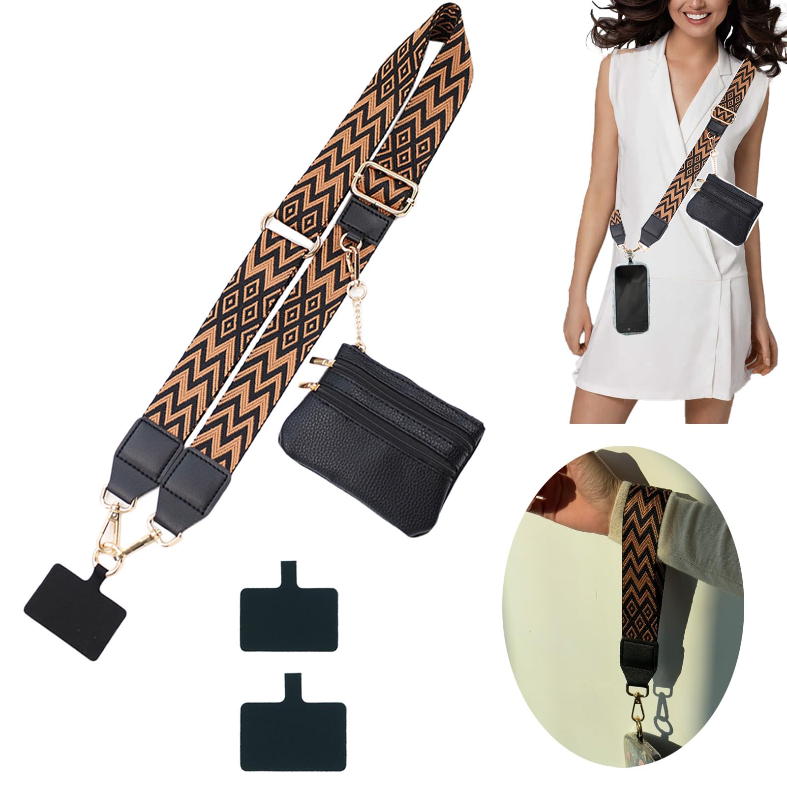 Upgraded 2-in-1 Phone Strap Crossbody with Removable Wrist Strap, 2 Pack Adjustable Phone Lanyard Crossbody with Wallet, Clip And Go Phone Strap with