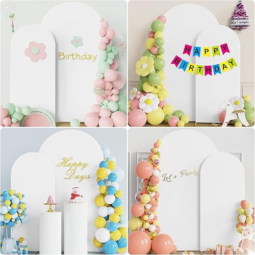 Miniatura 5 de Fomcet Juego de 2 fundas para arco de boda de 6 pies, 7.2 pies, color blanco, de 2 caras, parte superior redonda de elastano, cubierta de telón de