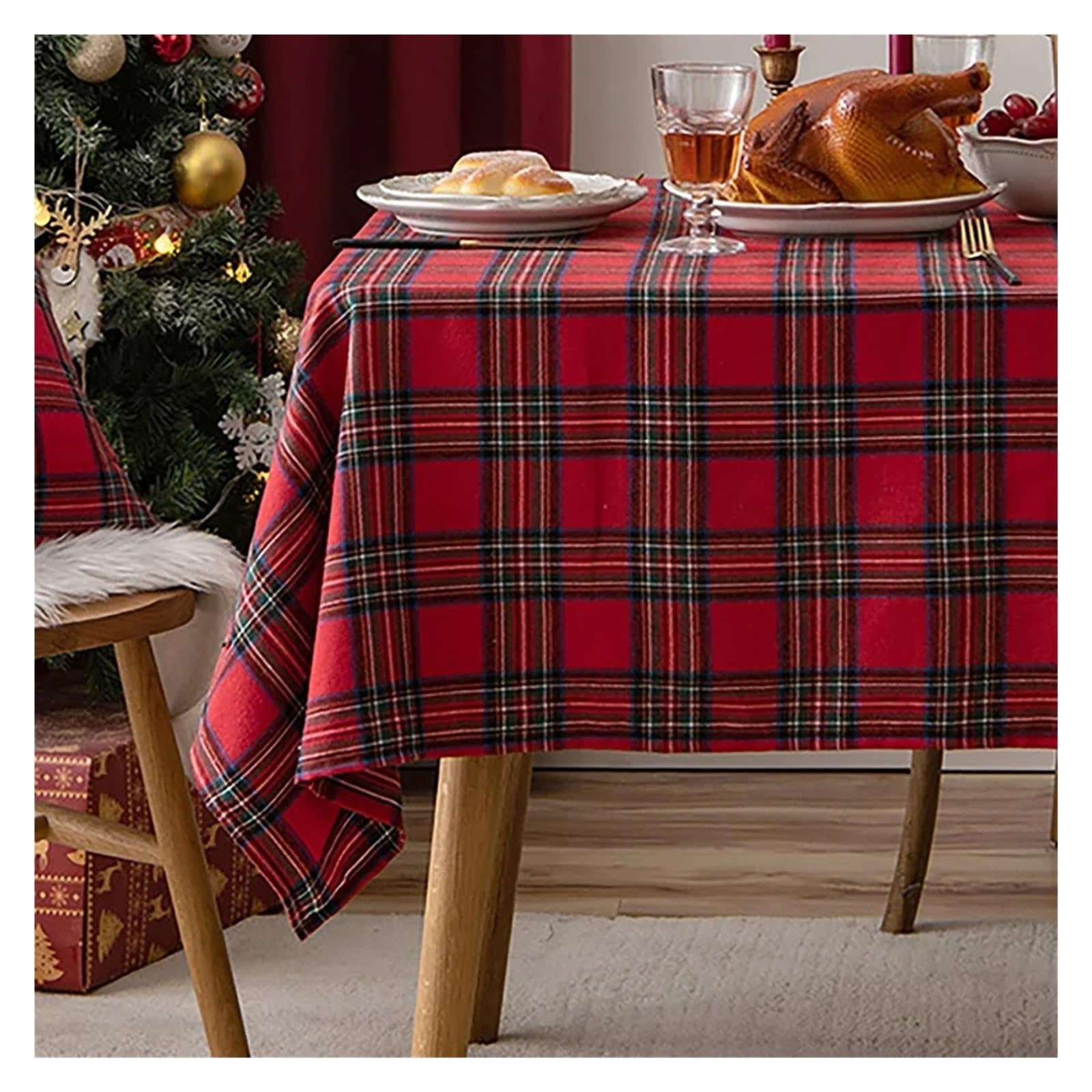 Tischtuch Weihnachten Tischdecke Weihnachtsfeier Rot Grün Einfaches Gitter Tischset Hotel Teetisch Tuch Festival Zuhause Wohnzimmer Dekorativ Neujahr(Style 3,140x300cm)