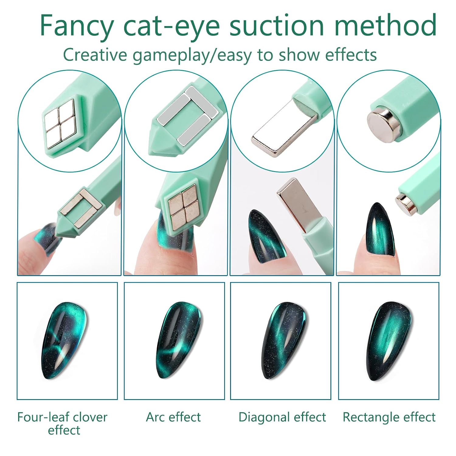 1 Piece Green Cat Eye Magnet for Nails, 4-in-1 Removable Nail Magnets for Nail Art, Magnet for Cat Eye Gel Polish